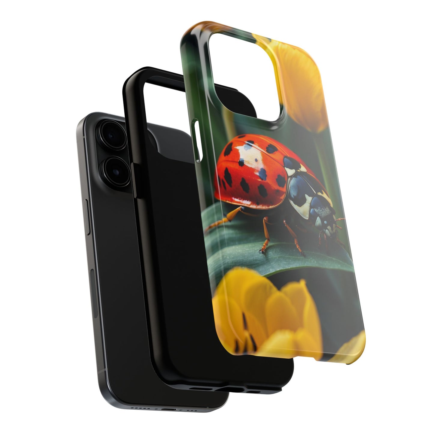 iPhone Case: Vibrant Ladybug Amidst a Lush Yellow Flower Garden