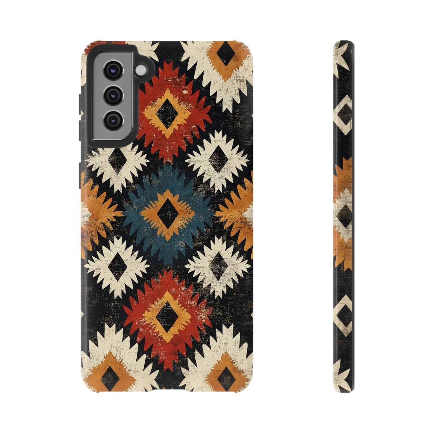 Rustic Tribal Sunburst Tough Samsung Galaxy  Case – Vibrant Geometric Design, Dual-Layer Protection