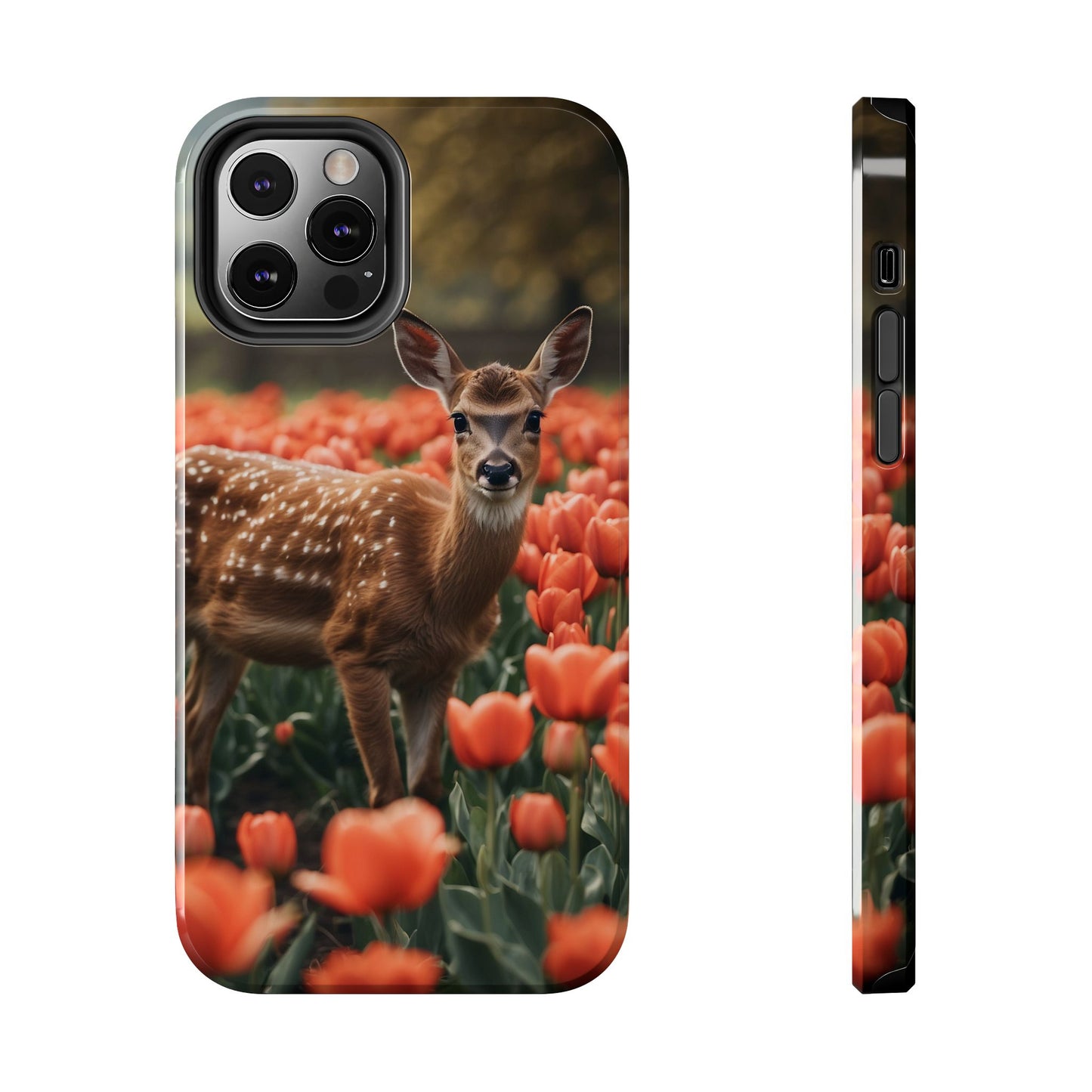 Fawn Among Tulips iPhone Case