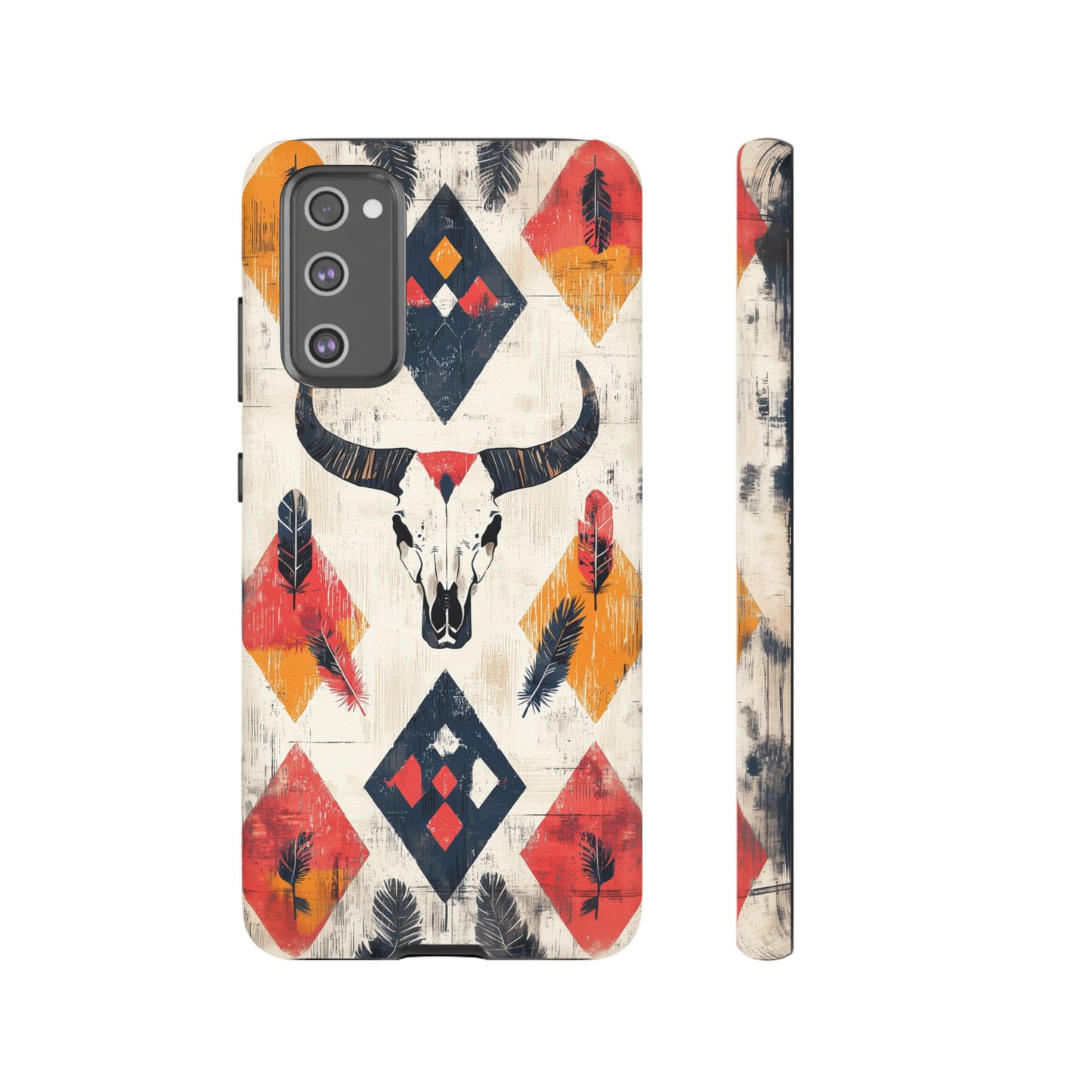 Western Bull Skull & Feathers Tough Samsung Galaxy Case – Bold Tribal Design, Dual-Layer Protection