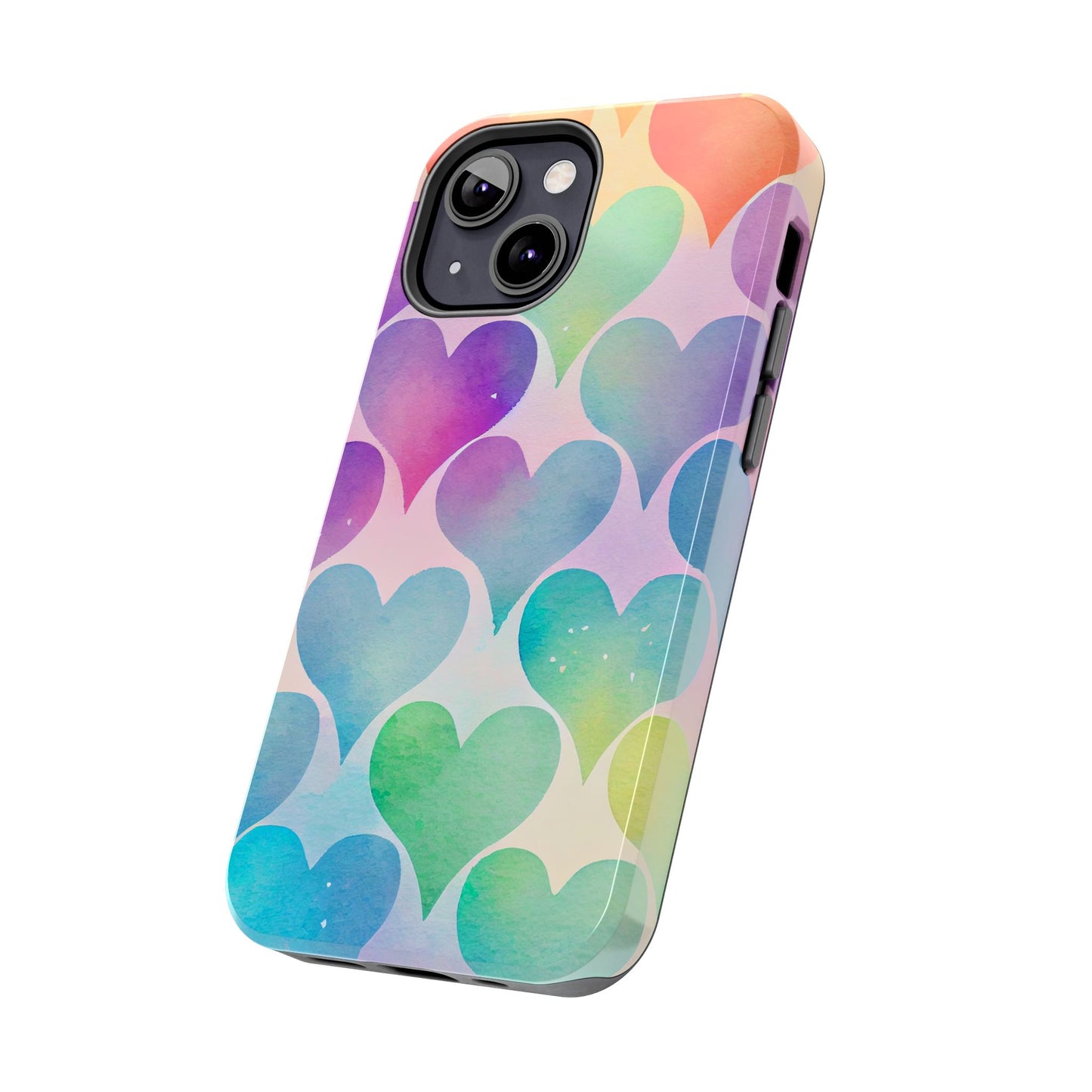 Rainbow Hearts Watercolor iPhone Case – Slim Design, Glossy Finish