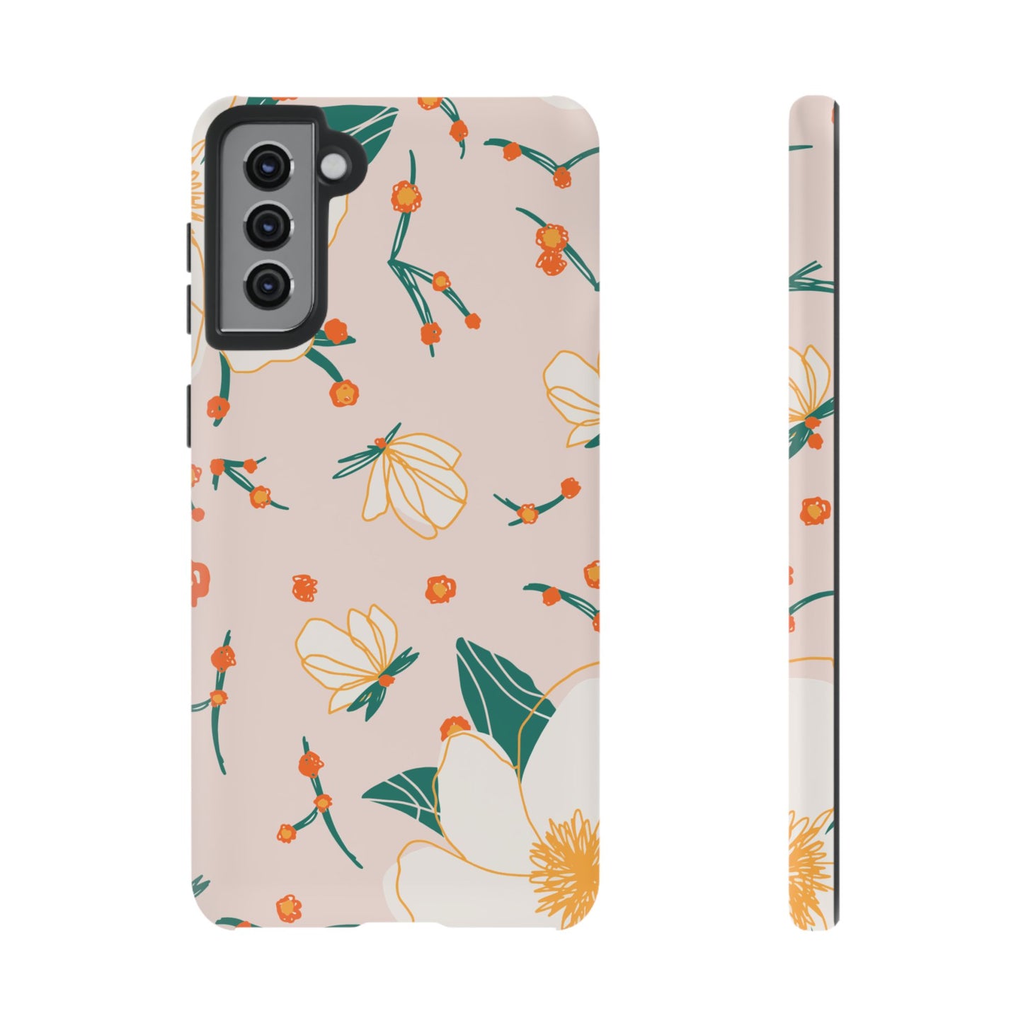 Elegant Magnolia Blossom Tough Samsung Galaxy Case – Soft Blush Background, Shock-Resistant Design