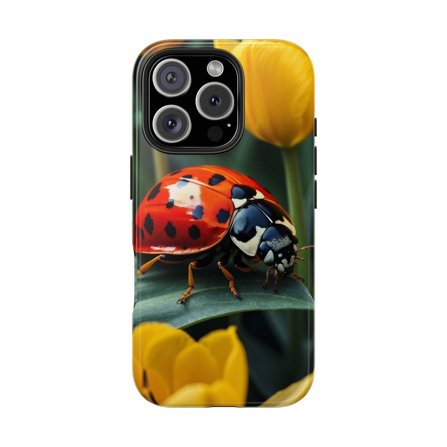 iPhone Case: Vibrant Ladybug Amidst a Lush Yellow Flower Garden