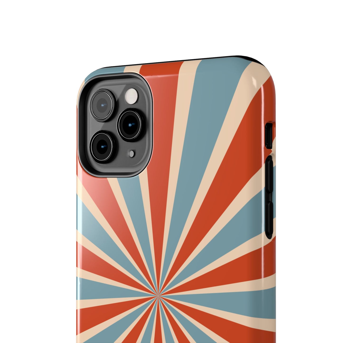 Vintage Blue & Red Sunburst iPhone Case – Bold Geometric Pattern, Shock-Resistant Cover