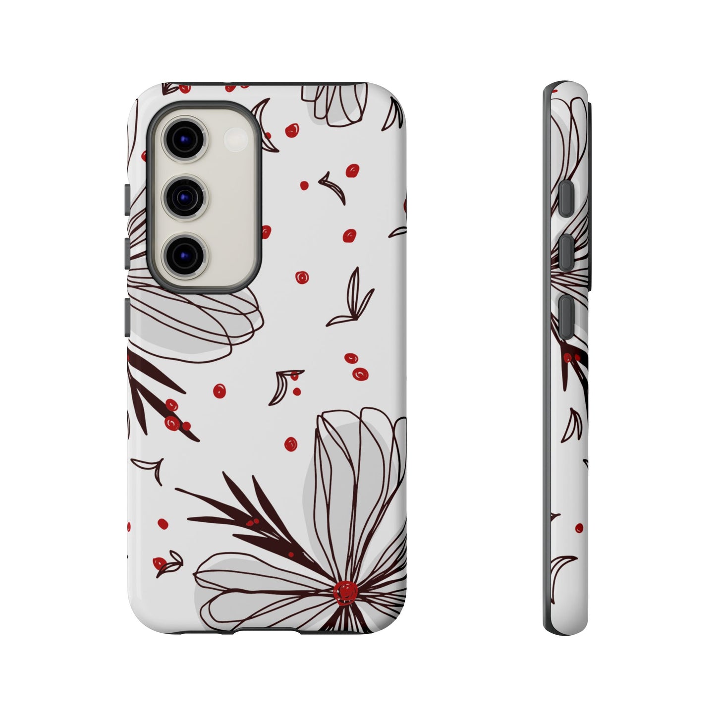 Minimalist Line Art Floral Tough Samsung Galaxy  Case – Bold Red and Black Design, Shockproof Protection