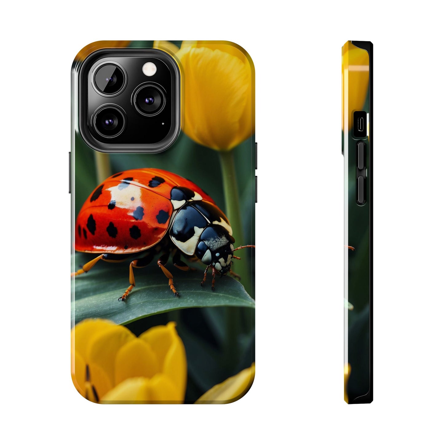 iPhone Case: Vibrant Ladybug Amidst a Lush Yellow Flower Garden