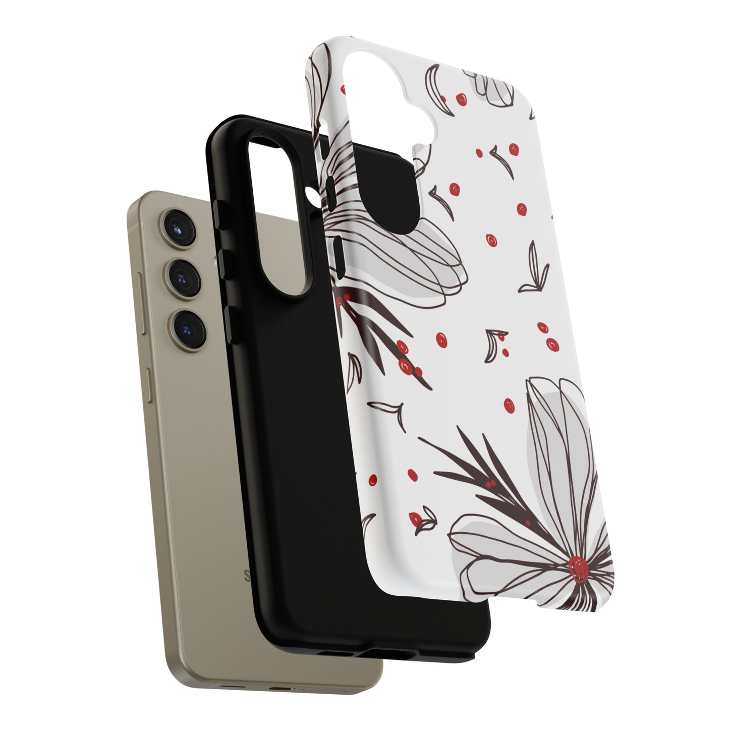 Minimalist Line Art Floral Tough Samsung Galaxy  Case – Bold Red and Black Design, Shockproof Protection