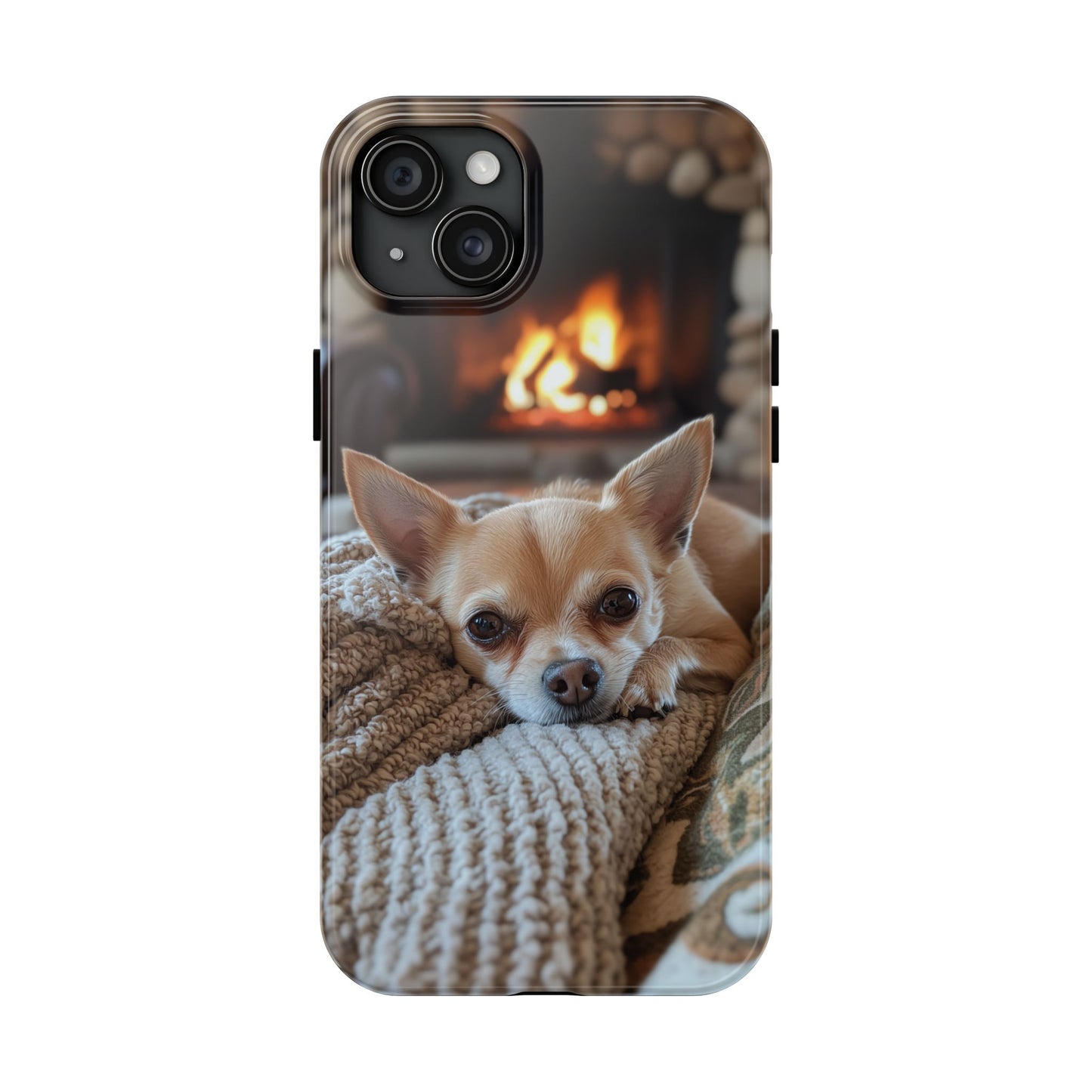 Relaxing Chihuahua by Fireplace iPhone Case – Warm and Stylish Protection