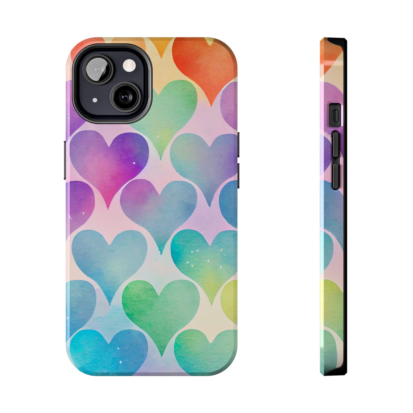 Rainbow Hearts Watercolor iPhone Case – Slim Design, Glossy Finish