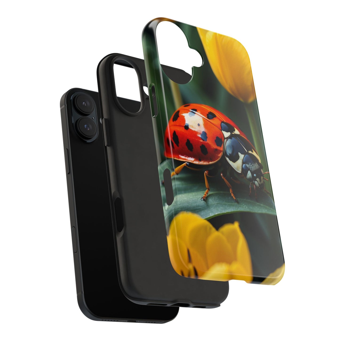 iPhone Case: Vibrant Ladybug Amidst a Lush Yellow Flower Garden