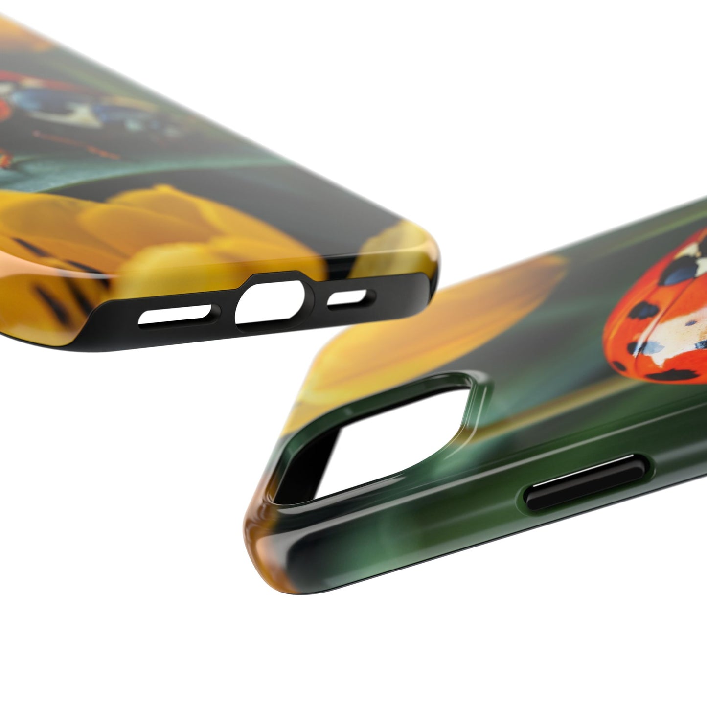 iPhone Case: Vibrant Ladybug Amidst a Lush Yellow Flower Garden