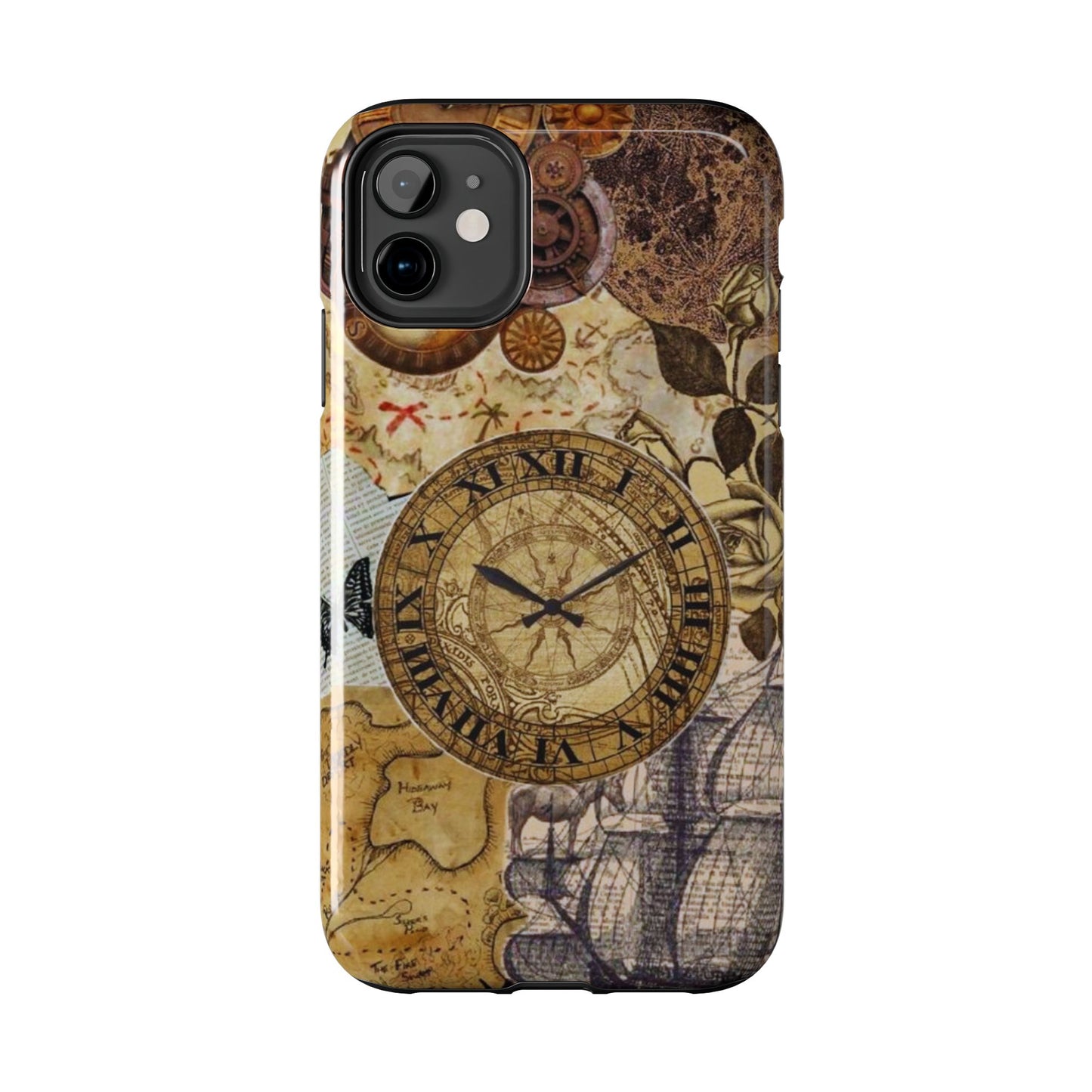 Steampunk Vintage Adventure iPhone Case – Dual - Layer Protection with Antique Map and Clock Design - BOGO Cases