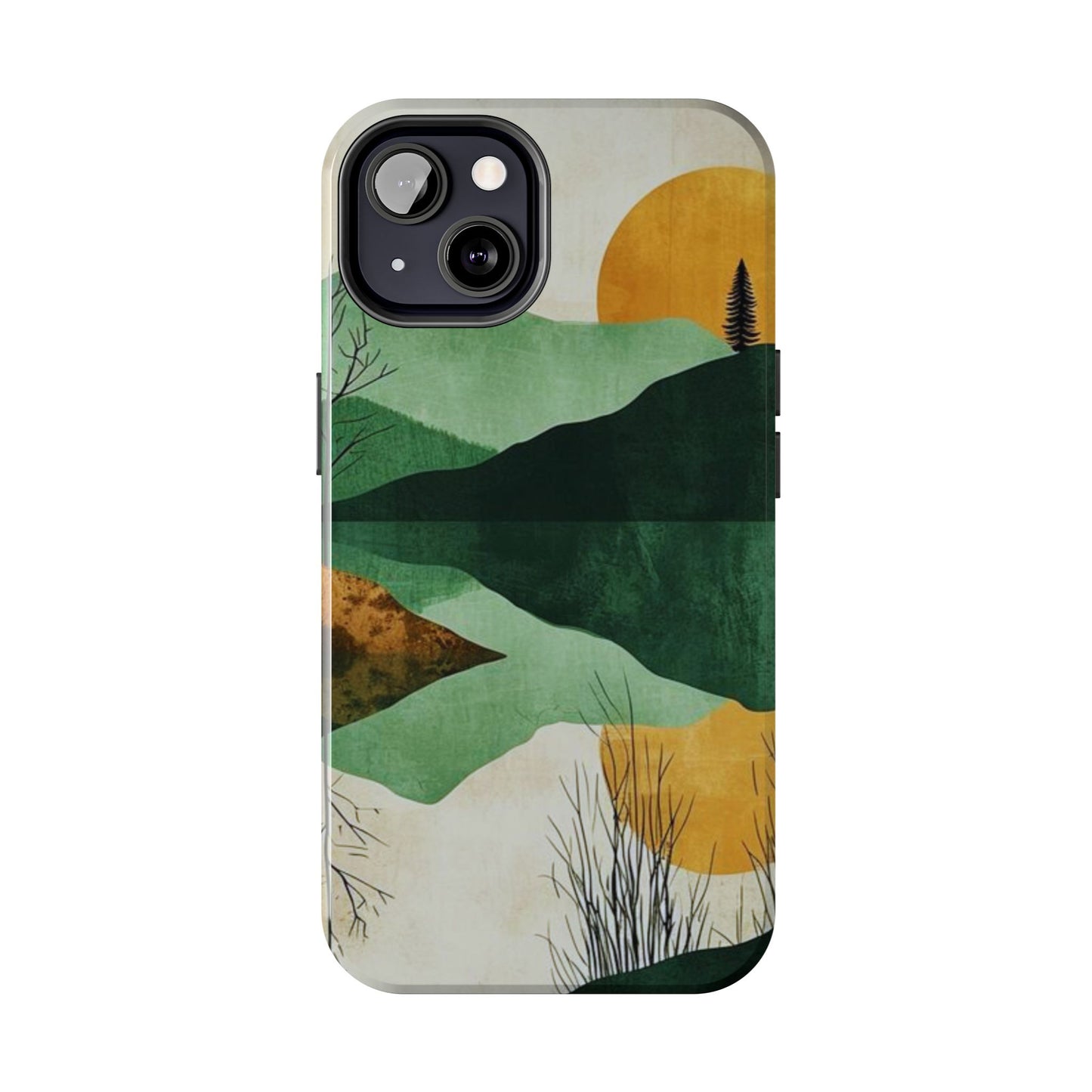 Retro Mountain Sunrise iPhone Case – Minimalist Landscape Design, Dual - Layer Protection - BOGO Cases