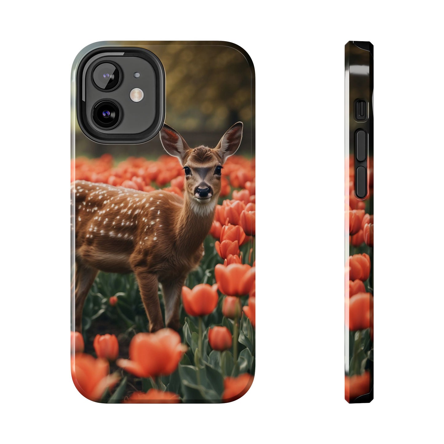 Fawn Among Tulips iPhone Case