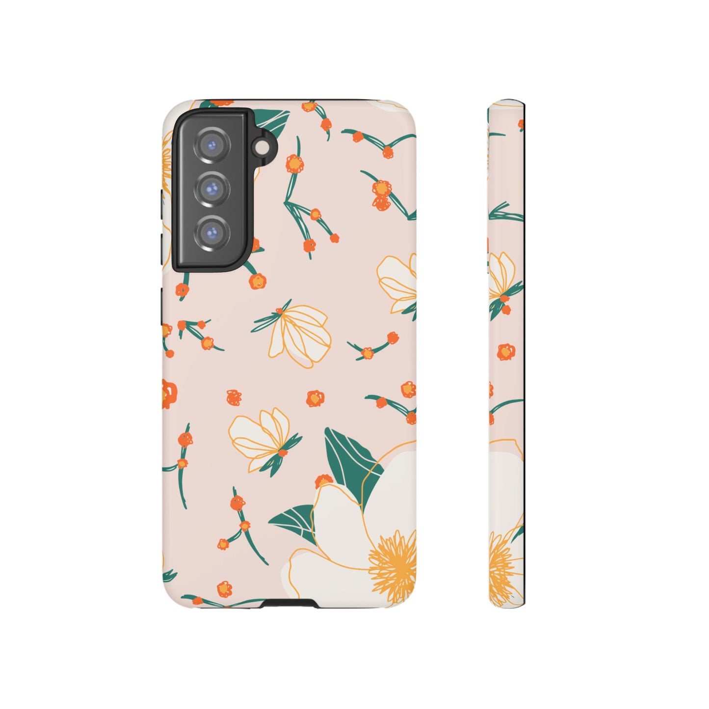 Elegant Magnolia Blossom Tough Samsung Galaxy Case – Soft Blush Background, Shock-Resistant Design