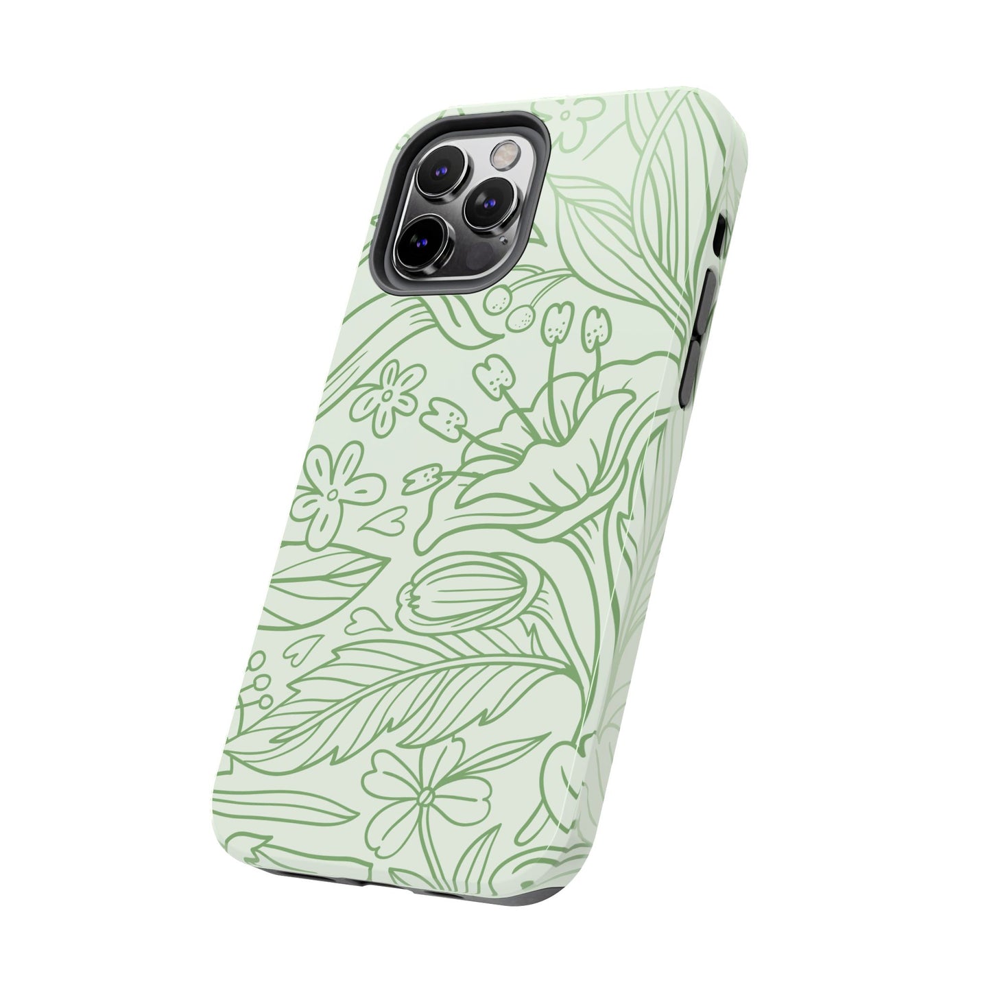 Sage Green Floral Line Art Tough iPhone Case – Minimalist Botanical Design with Dual-Layer Protection