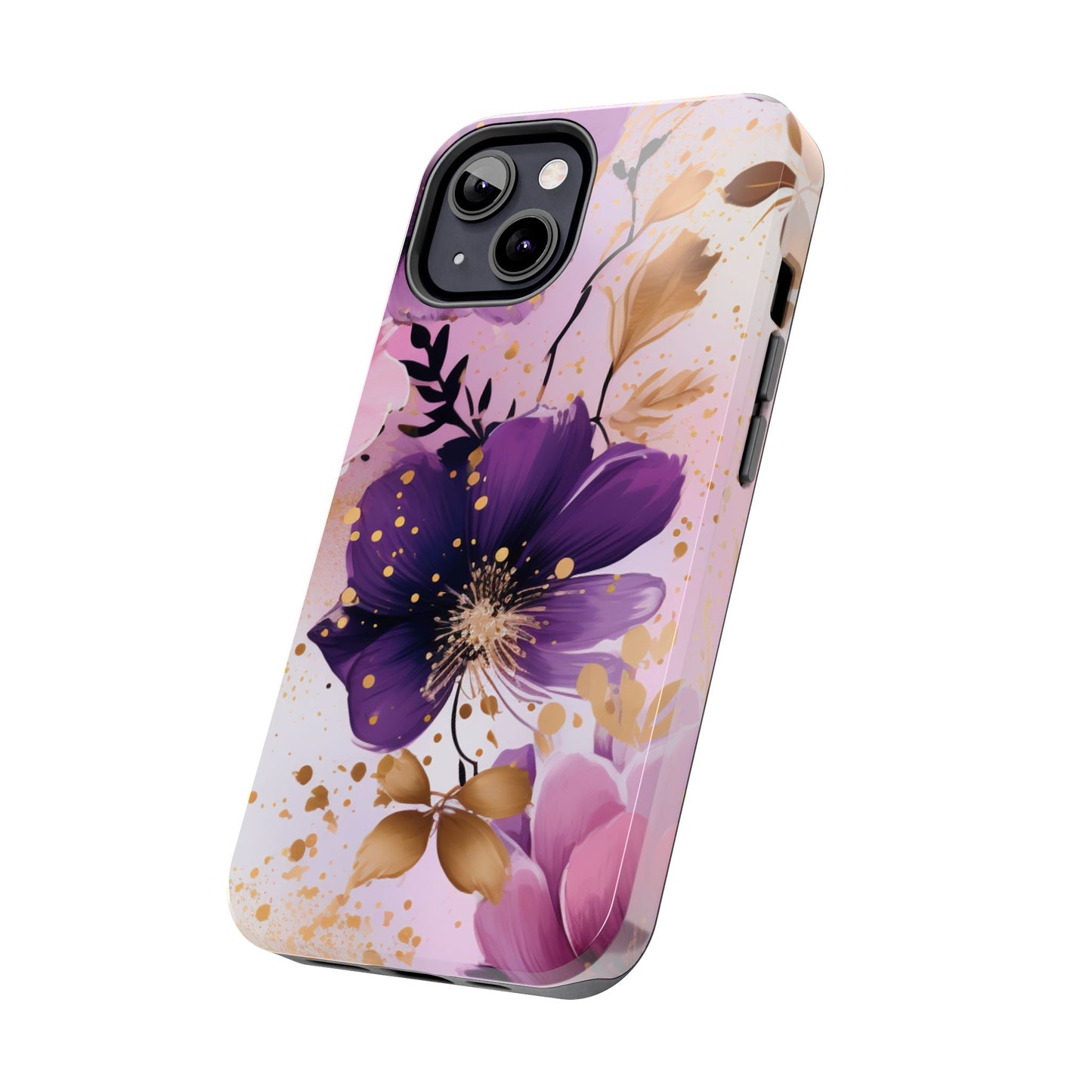 Elegant Purple & Gold Floral iPhone Case - Luxe Flower Design