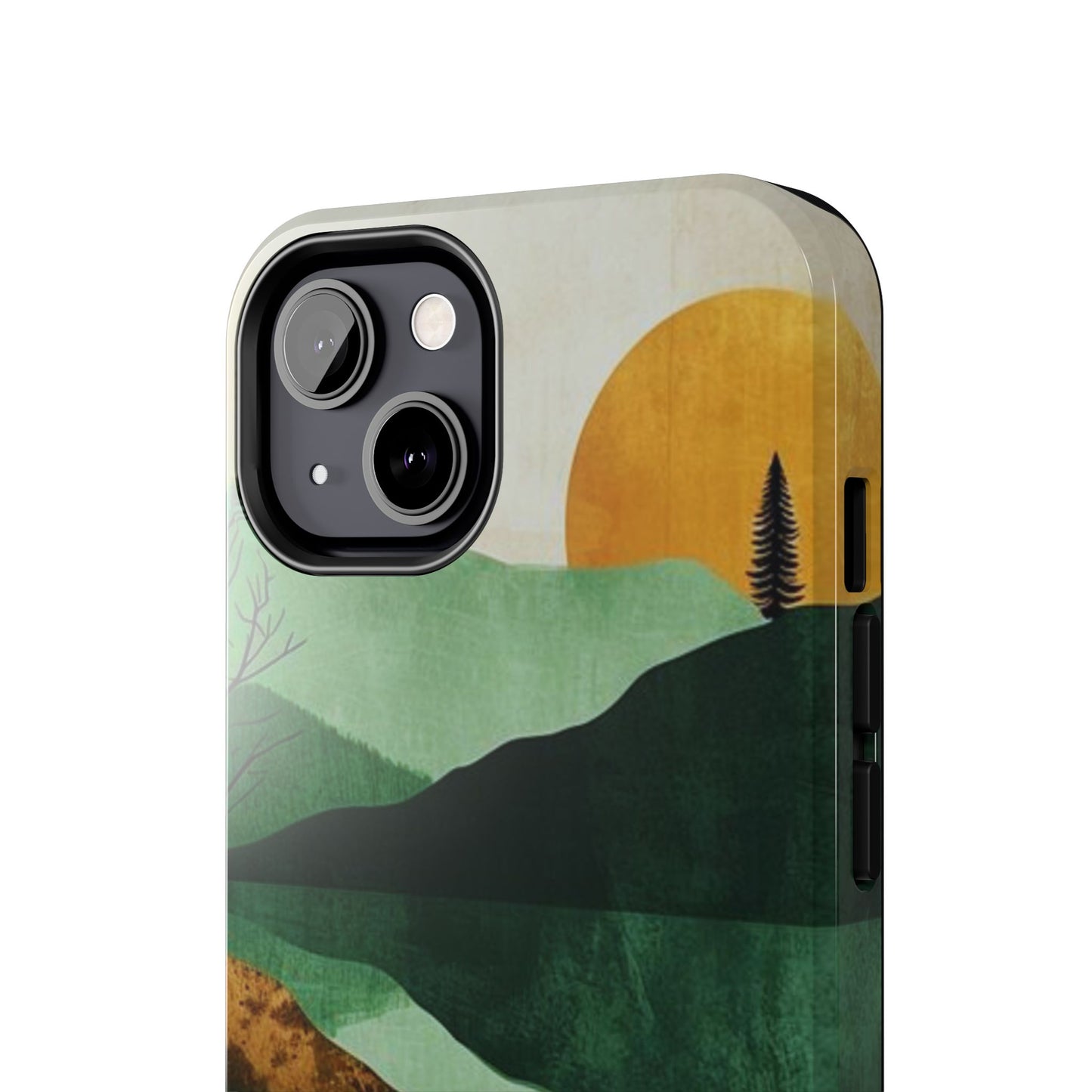 Retro Mountain Sunrise iPhone Case – Minimalist Landscape Design, Dual - Layer Protection - BOGO Cases