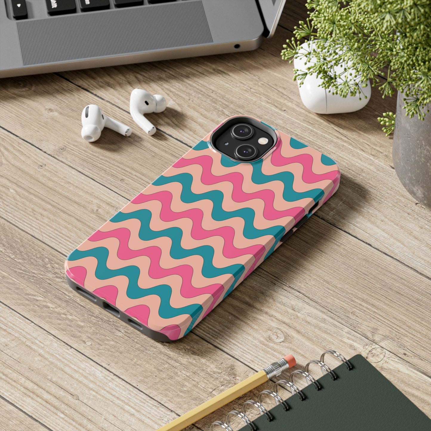 Retro Waves Pattern iPhone Case – Shockproof Design with Dual-Layer Protection