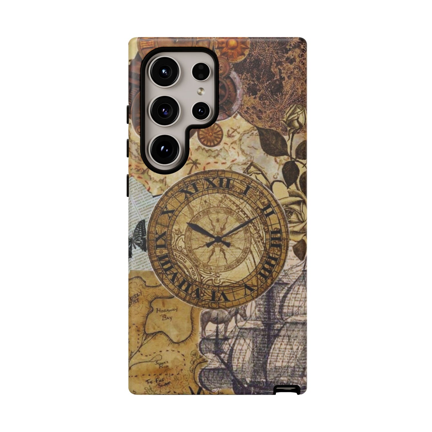 Steampunk Vintage Adventure Samsung Galaxy Case – Dual-Layer Protection with Antique Map and Clock Design