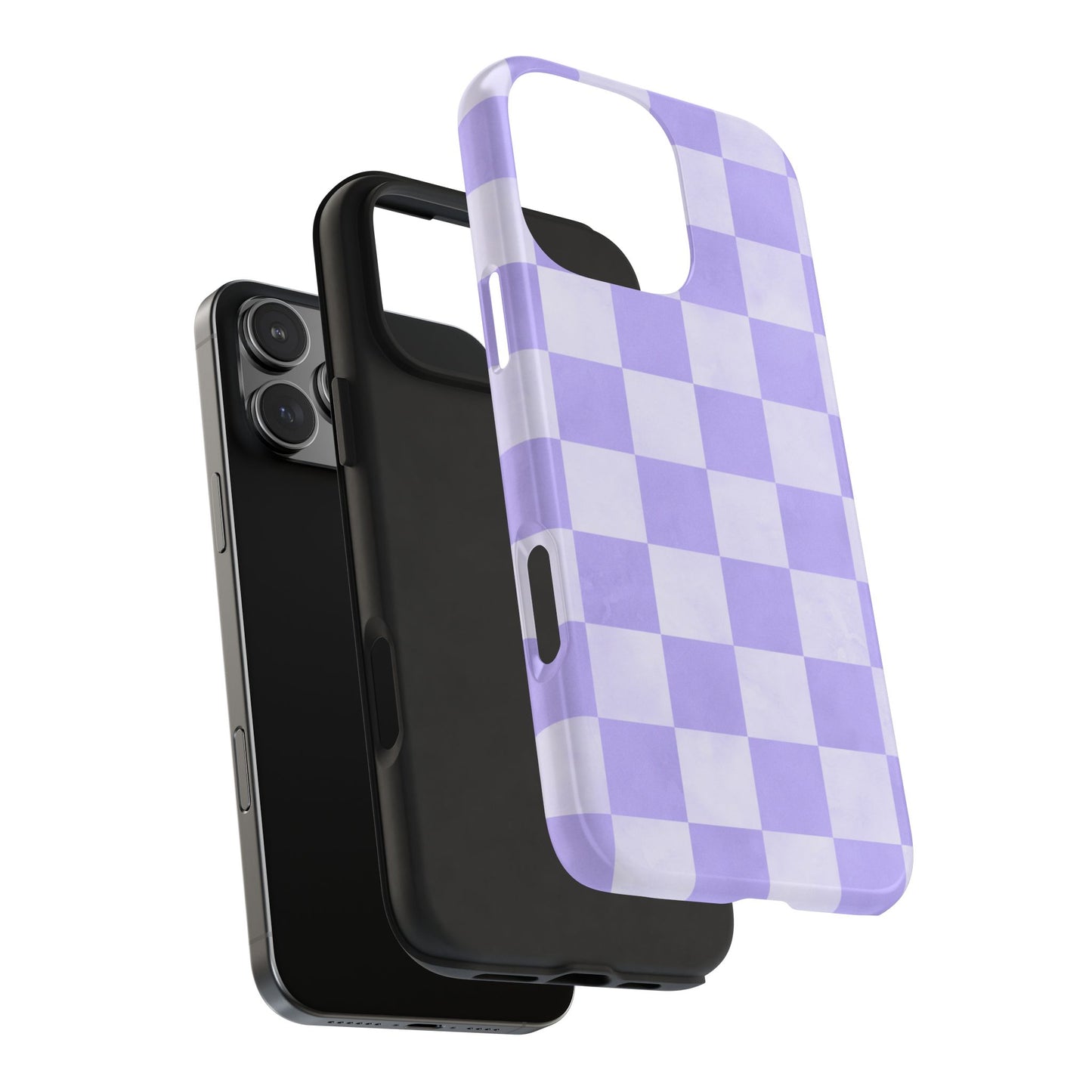 Lavender Checkerboard iPhone Case – Shockproof, Smooth Matte Finish, Dual-Layer Design