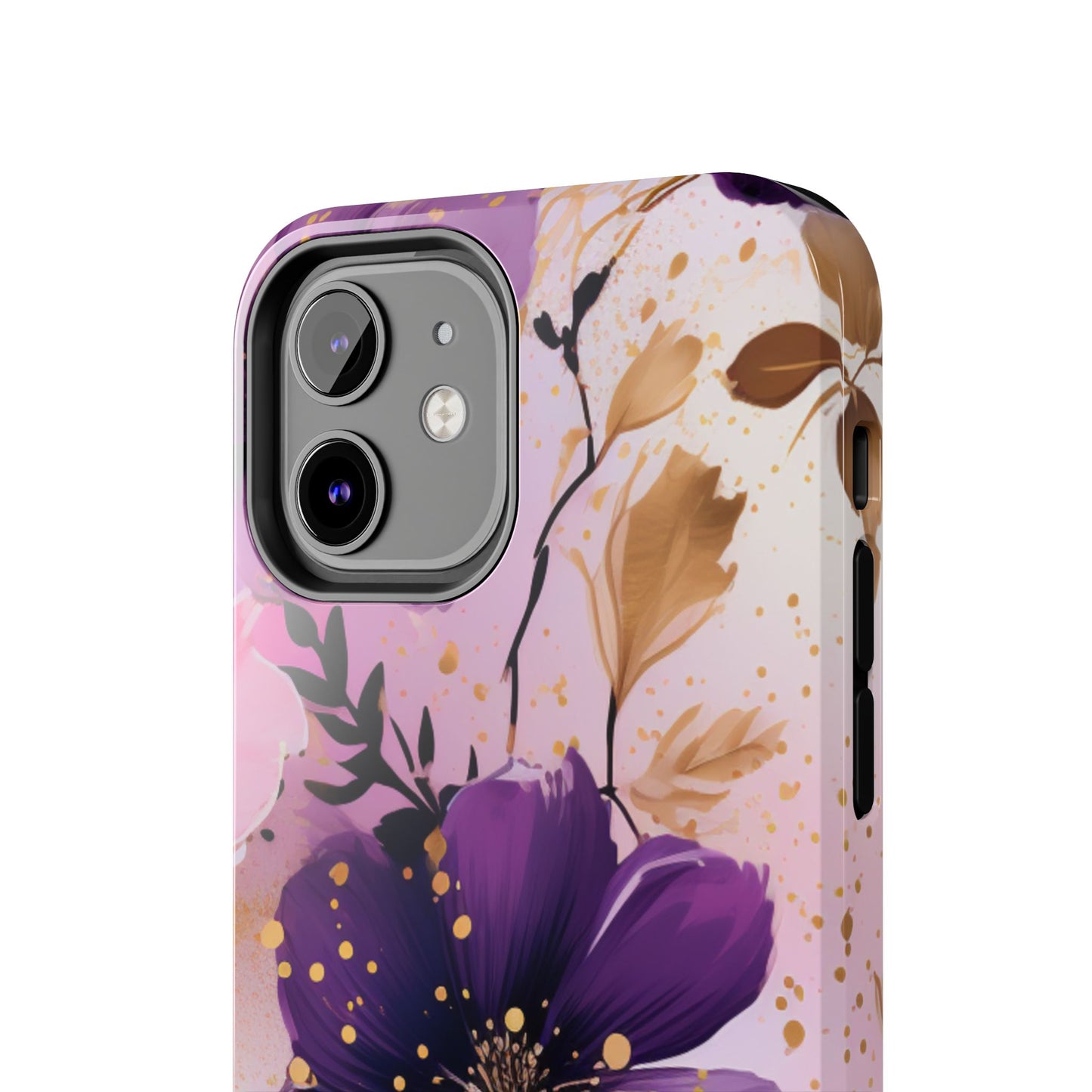 Elegant Purple & Gold Floral iPhone Case - Luxe Flower Design