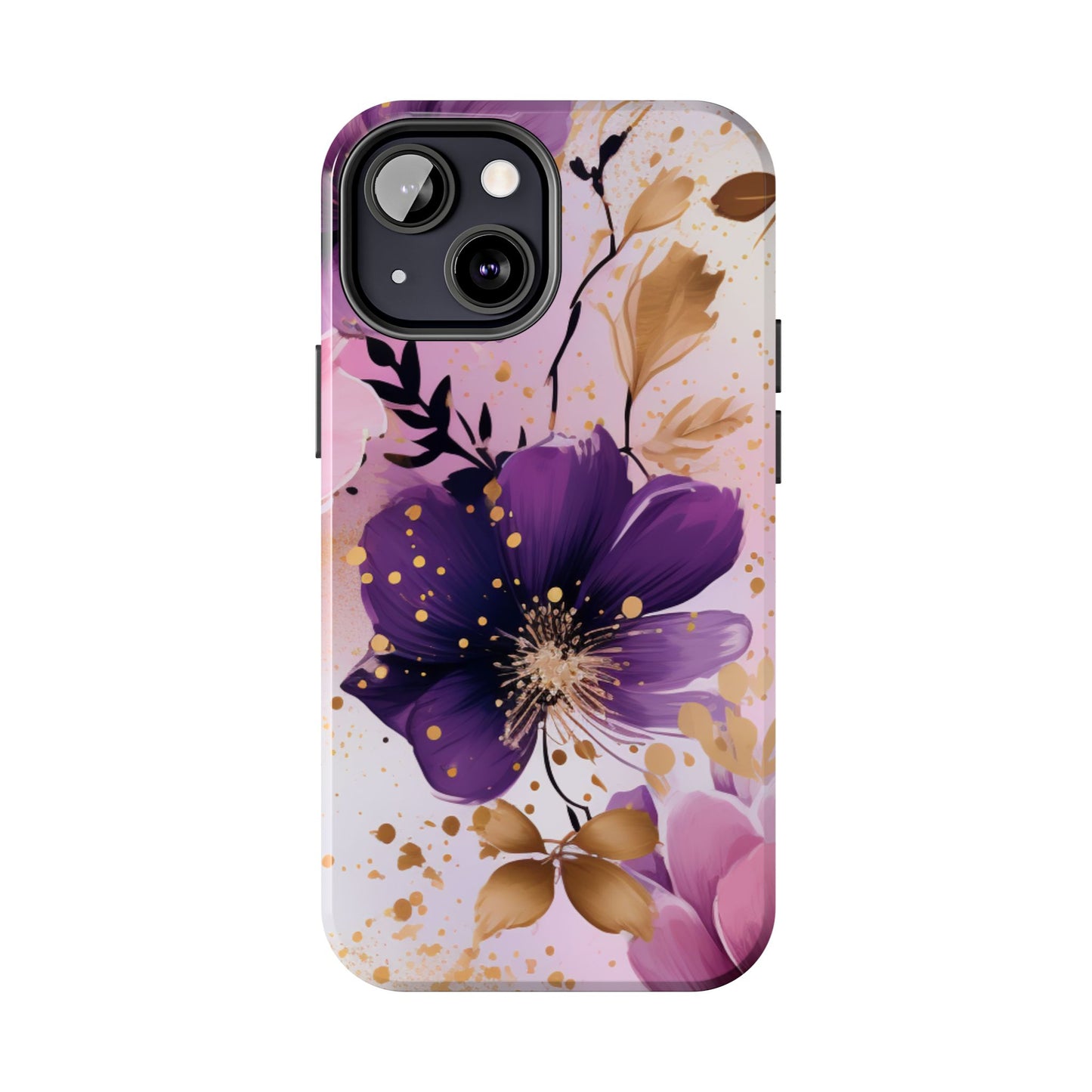 Elegant Purple & Gold Floral iPhone Case - Luxe Flower Design