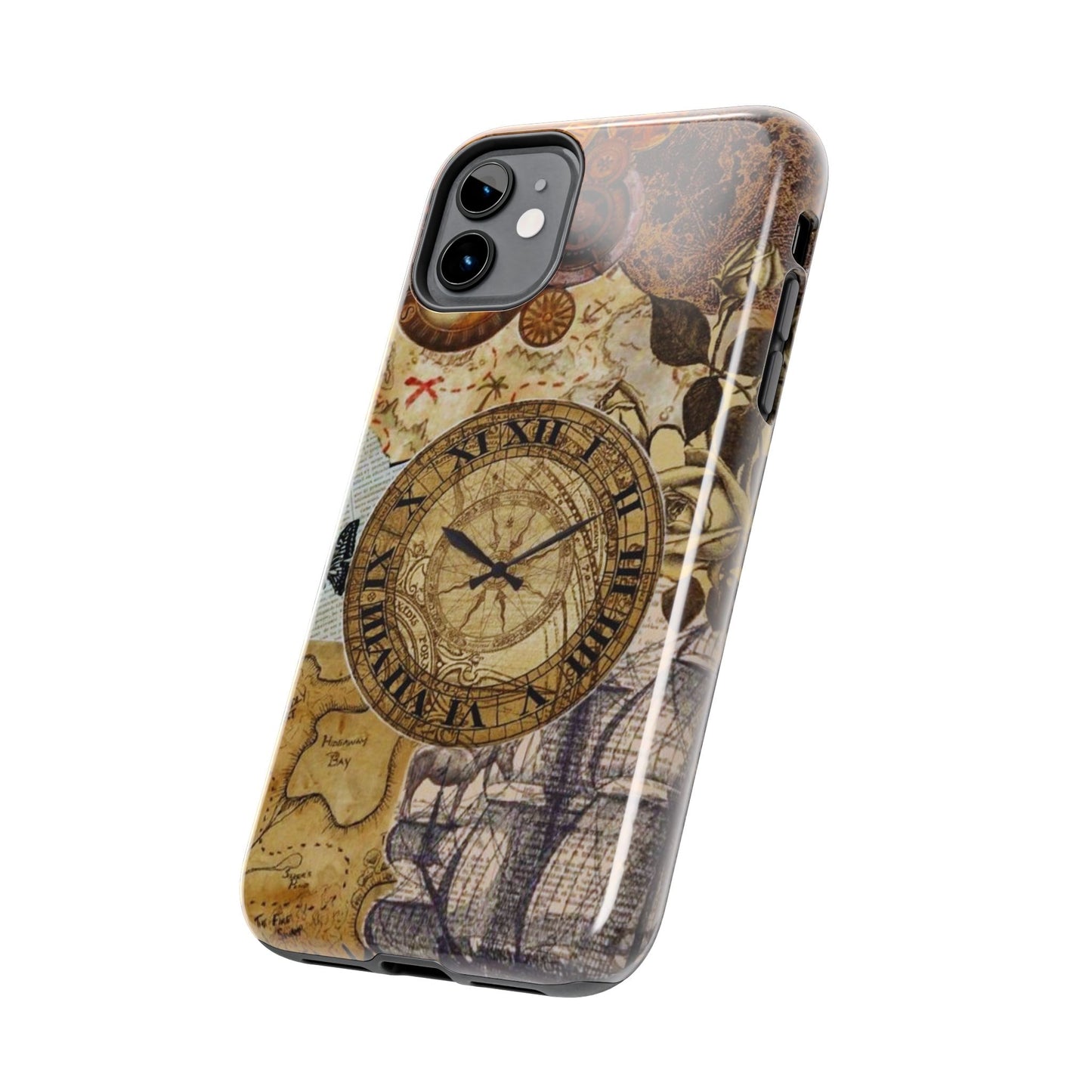 Steampunk Vintage Adventure iPhone Case – Dual - Layer Protection with Antique Map and Clock Design - BOGO Cases