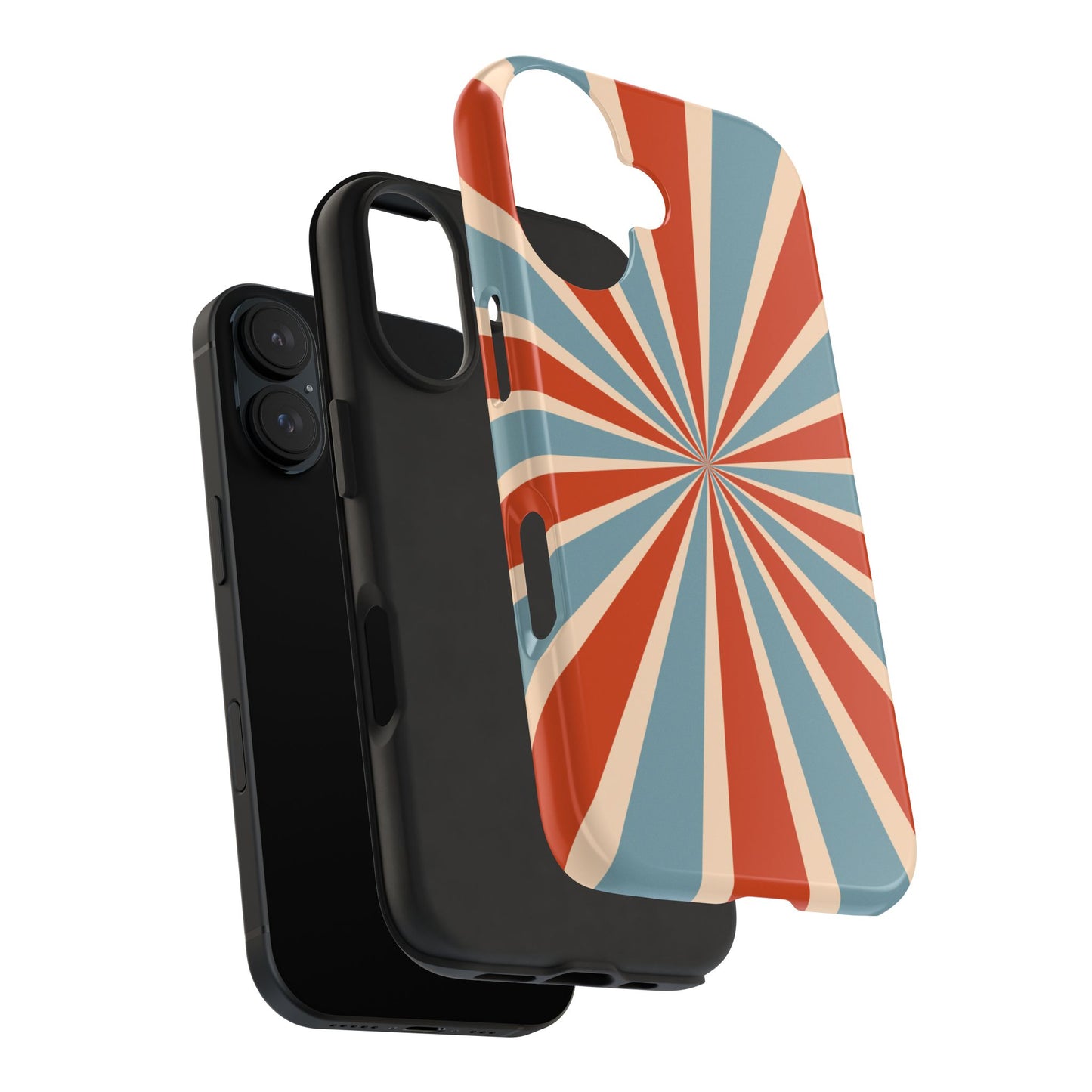 Vintage Blue & Red Sunburst iPhone Case – Bold Geometric Pattern, Shock-Resistant Cover