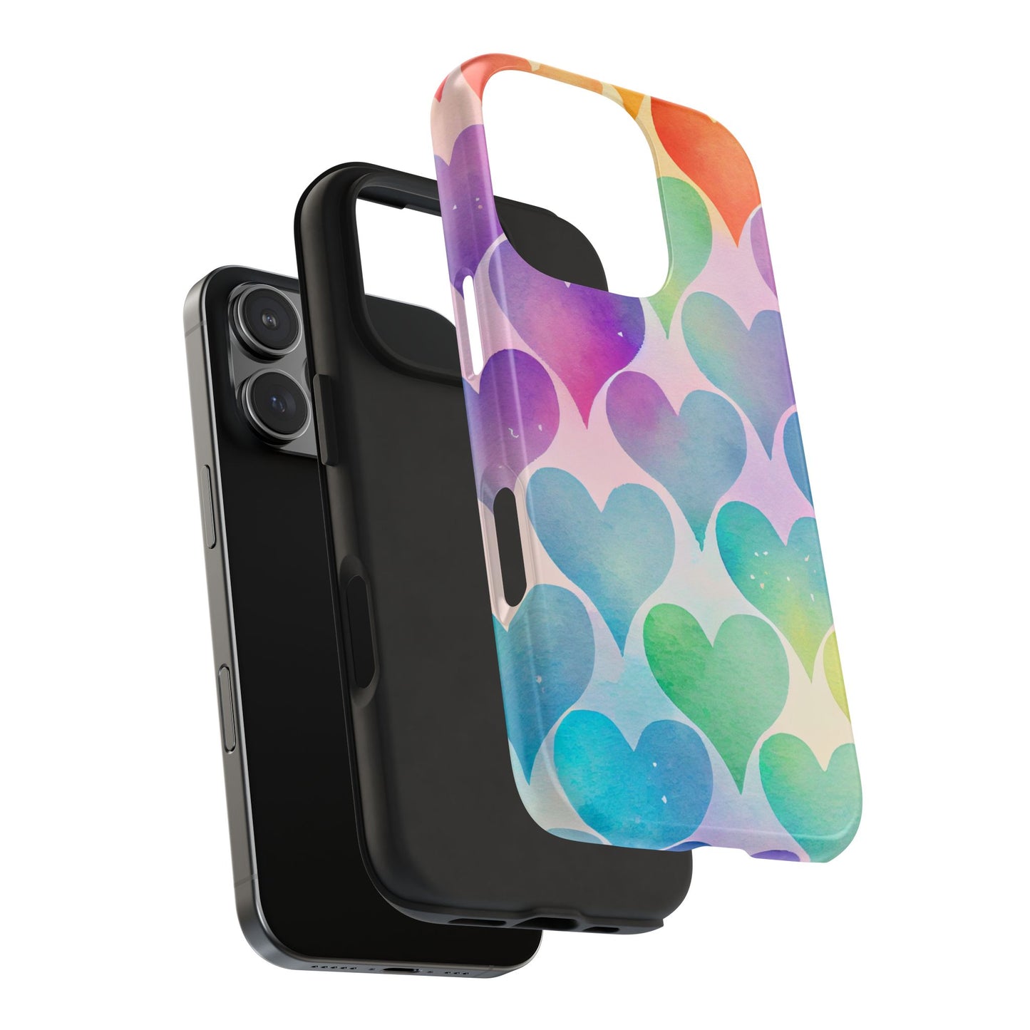 Rainbow Hearts Watercolor iPhone Case – Slim Design, Glossy Finish