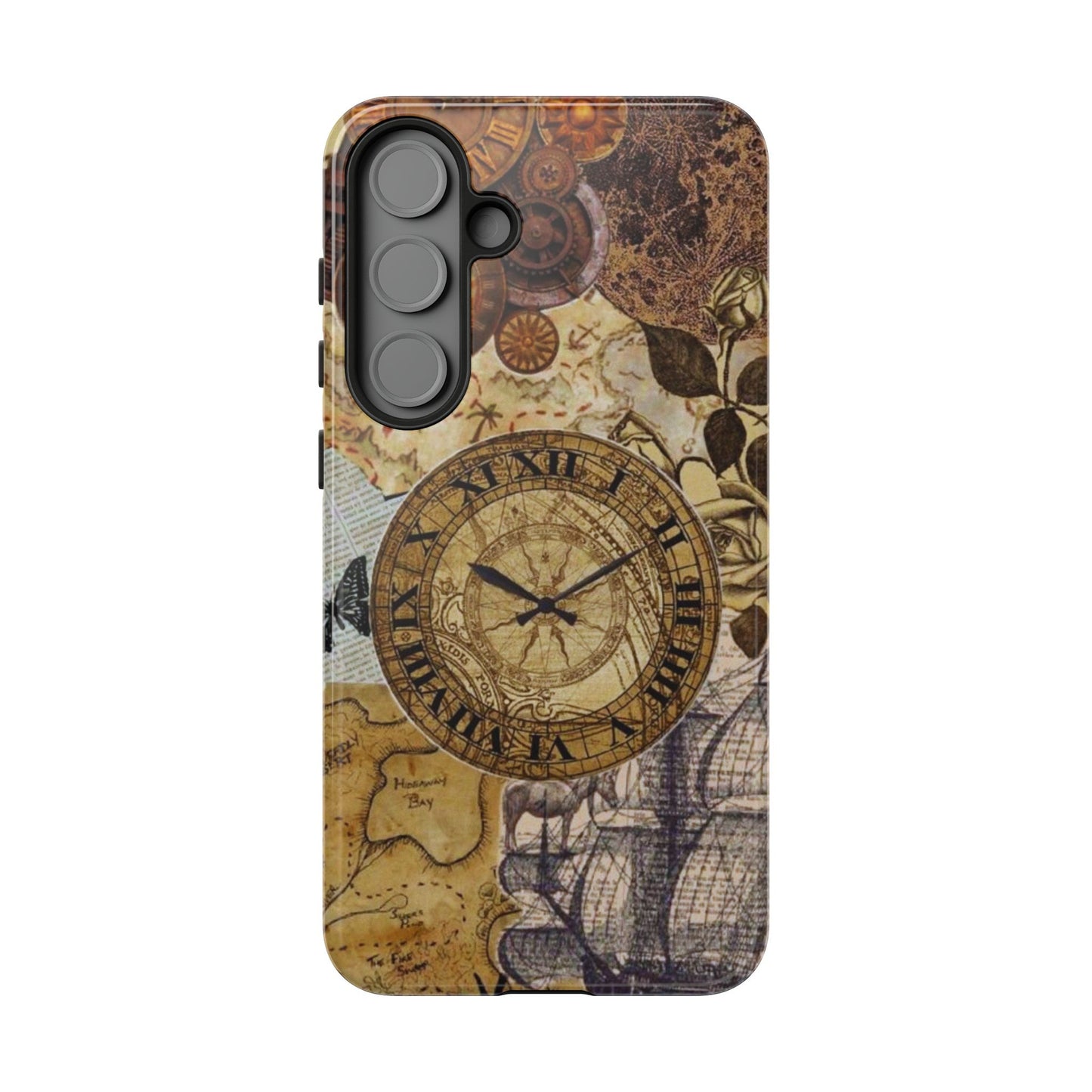 Steampunk Vintage Adventure Samsung Galaxy Case – Dual-Layer Protection with Antique Map and Clock Design
