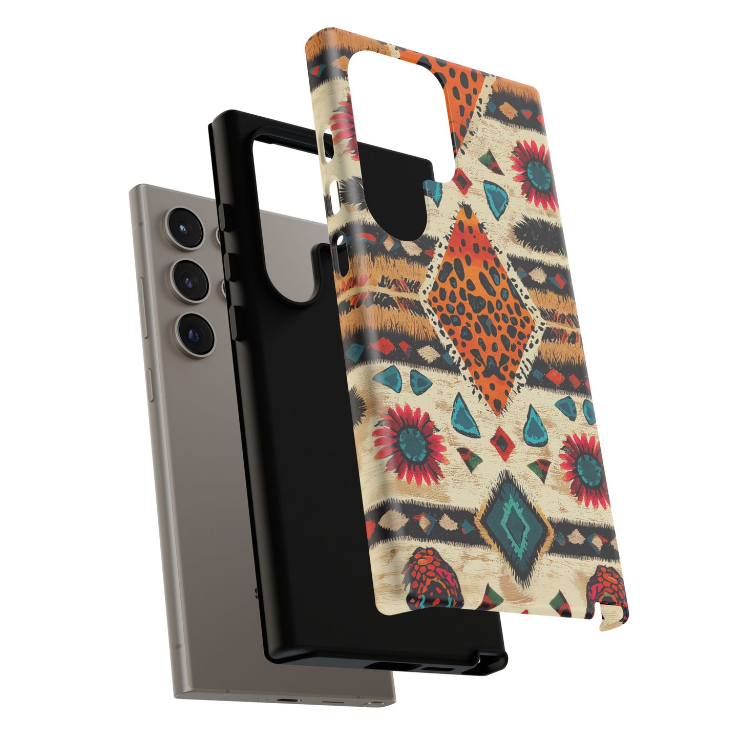 Wild Boho Leopard Print & Floral Tough Samsung Galaxy  Case – Eclectic Tribal Design, Dual-Layer Protection