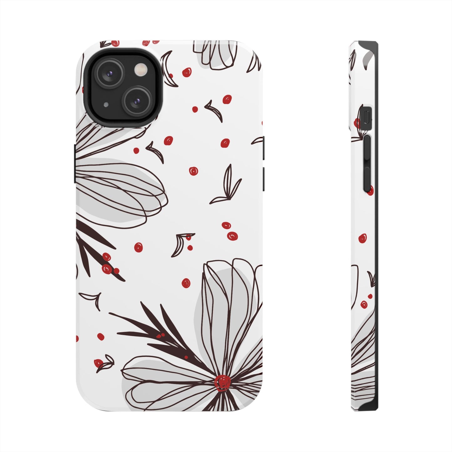 Minimalist Line Art Floral Tough iPhone Case – Bold Red and Black Design, Shockproof Protection - BOGO Cases
