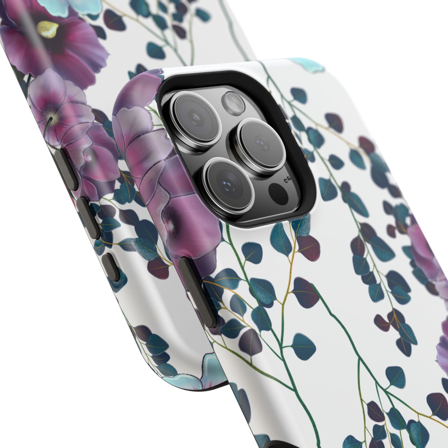 Moody Purple & Teal Floral MagSafe iPhone Series Case – Elegant Botanical Design