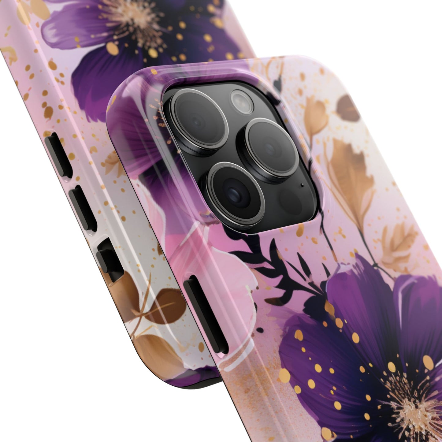 Elegant Purple & Gold Floral iPhone Case - Luxe Flower Design