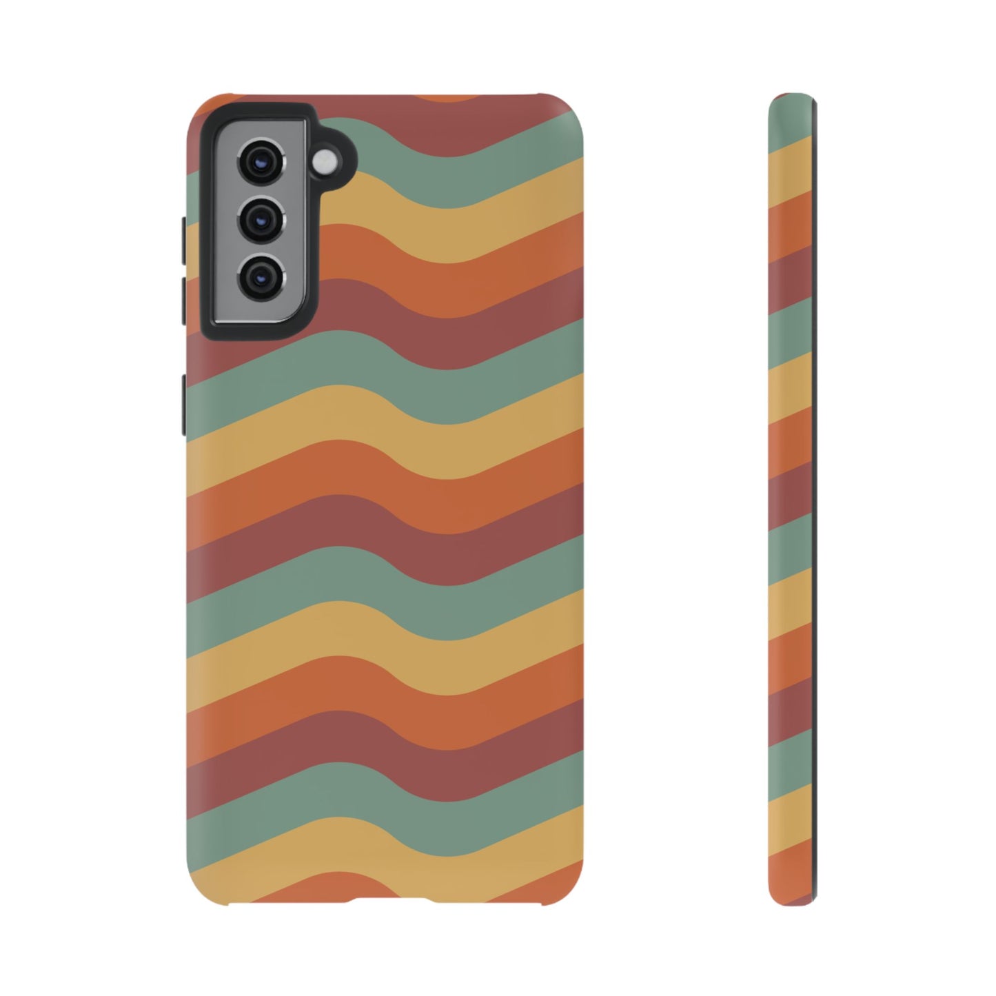 Retro Vibe Wavy Stripes Samsung Galaxy Case – 70s-Inspired in Teal, Orange, and Rust