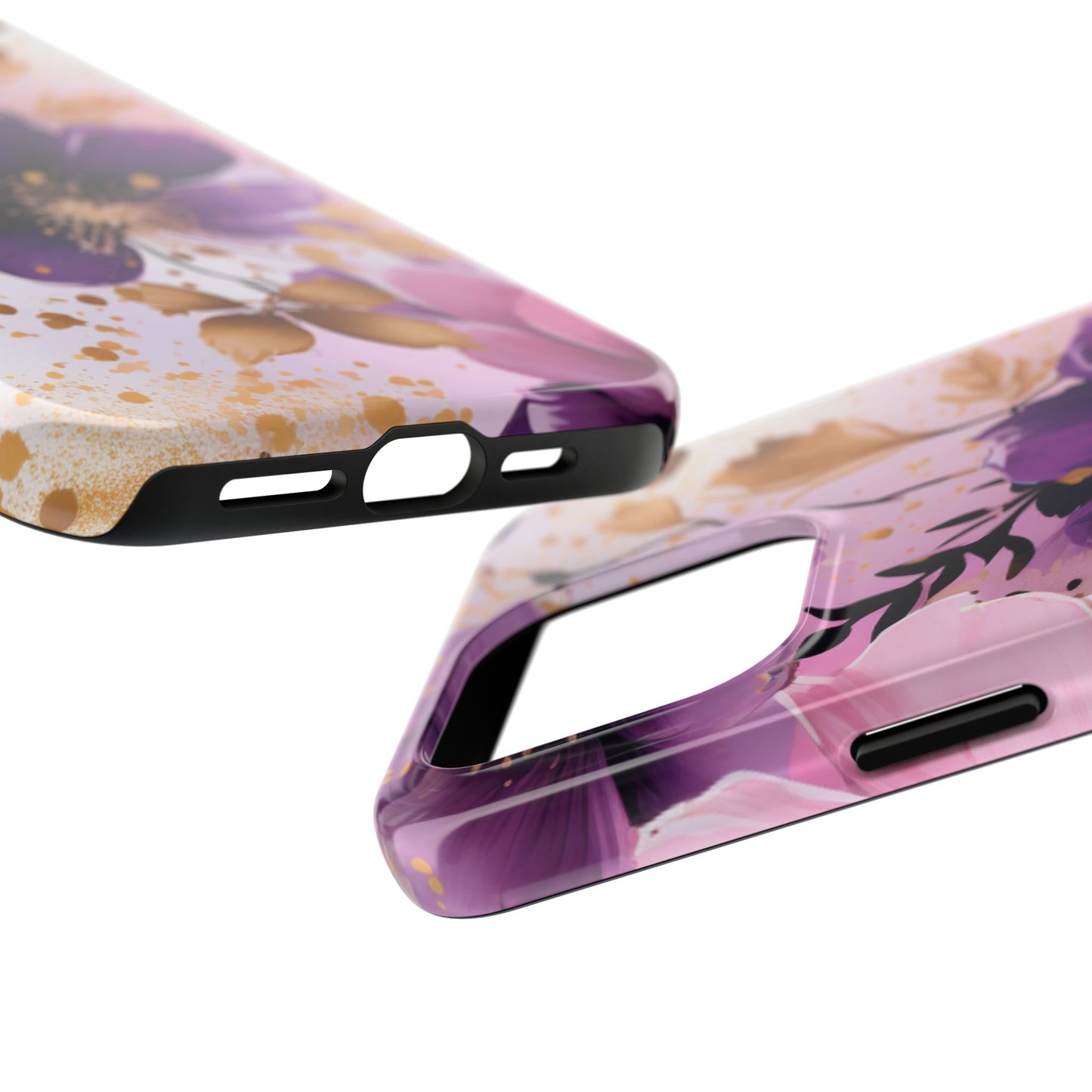 Elegant Purple & Gold Floral iPhone Case - Luxe Flower Design