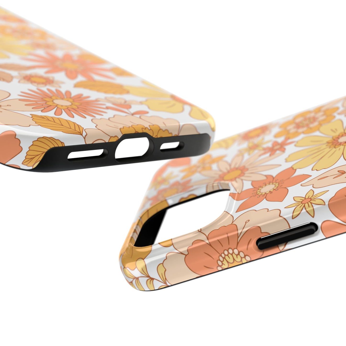 Vintage Floral Bloom iPhone Case – Warm Orange & Yellow Retro Flower Design with Matte Finish