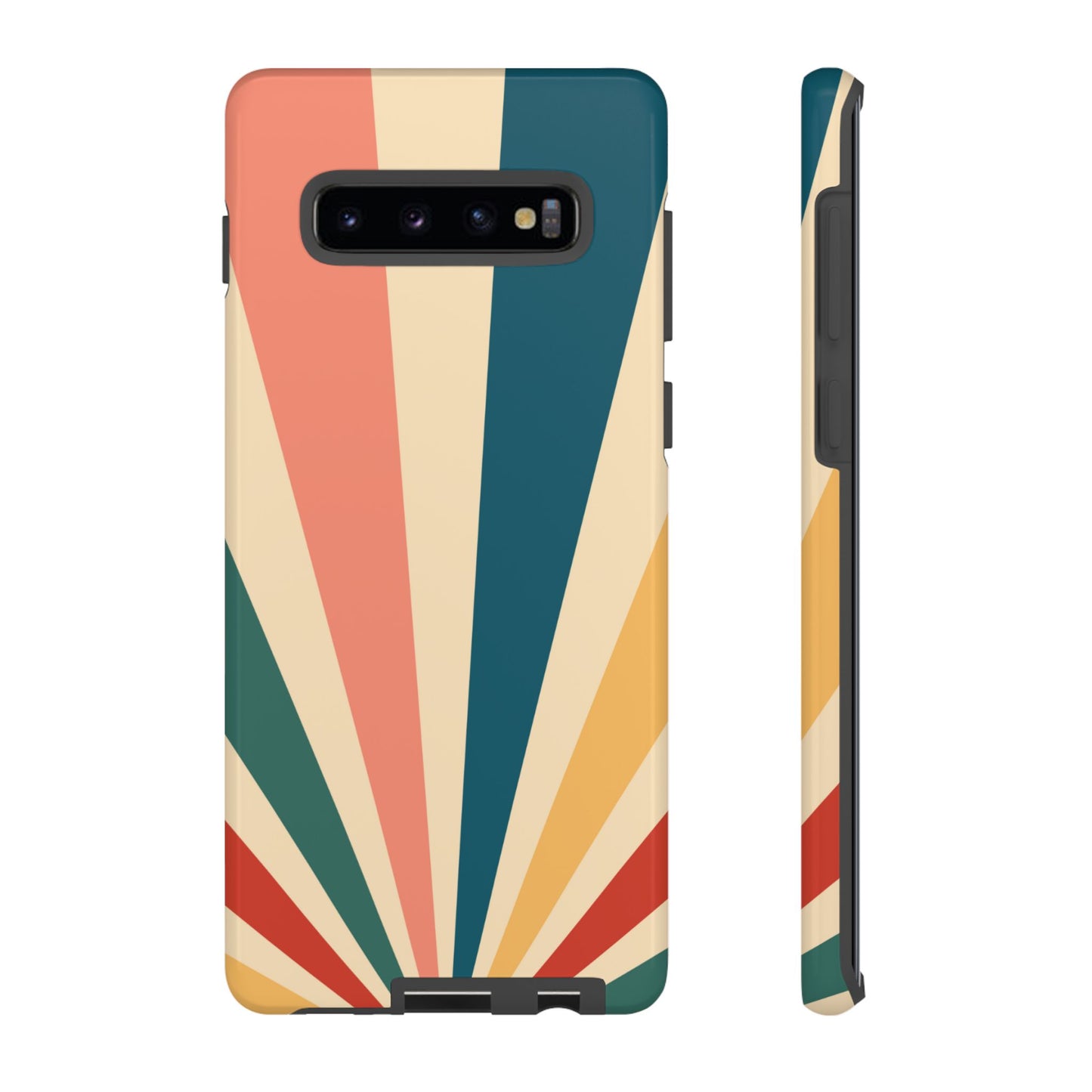 Retro Sunbeam Samsung Galaxy Case – 70s-Inspired Radiating Stripes in Coral, Teal, and Mustard