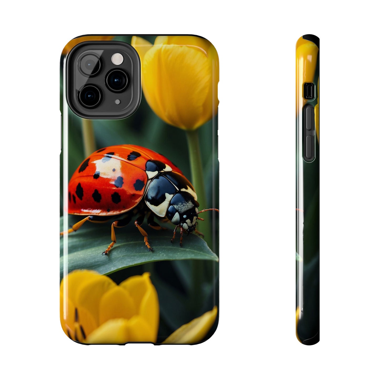 iPhone Case: Vibrant Ladybug Amidst a Lush Yellow Flower Garden