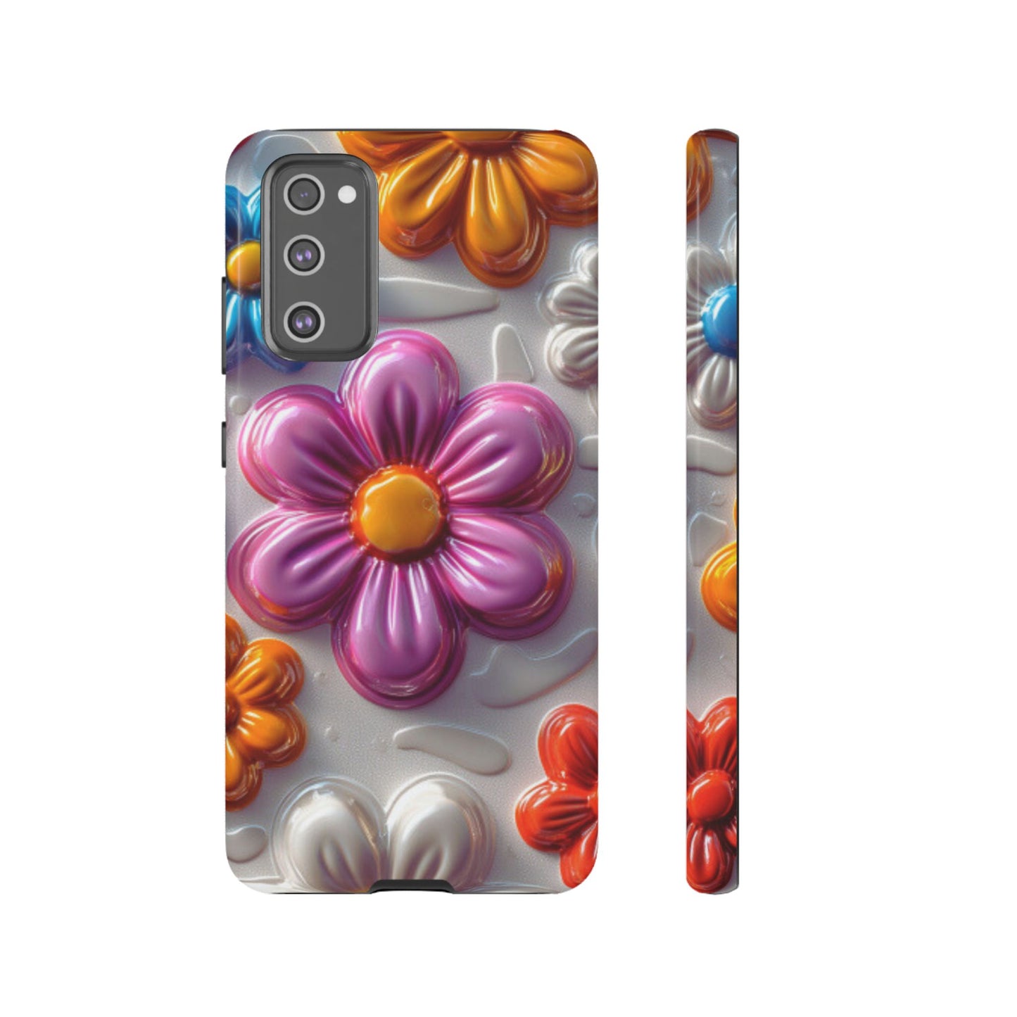Glossy 3D Floral Samsung Galaxy  Case – Colorful Flower Pattern, Durable Protection