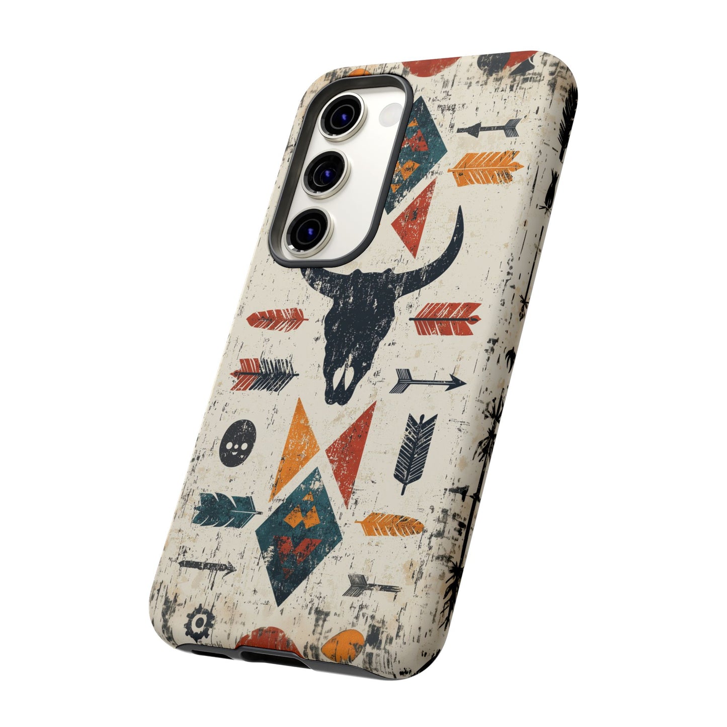 Tribal Bull Skull & Arrows Tough Samsung Galaxy Case – Rustic Western Design, Dual-Layer Protection