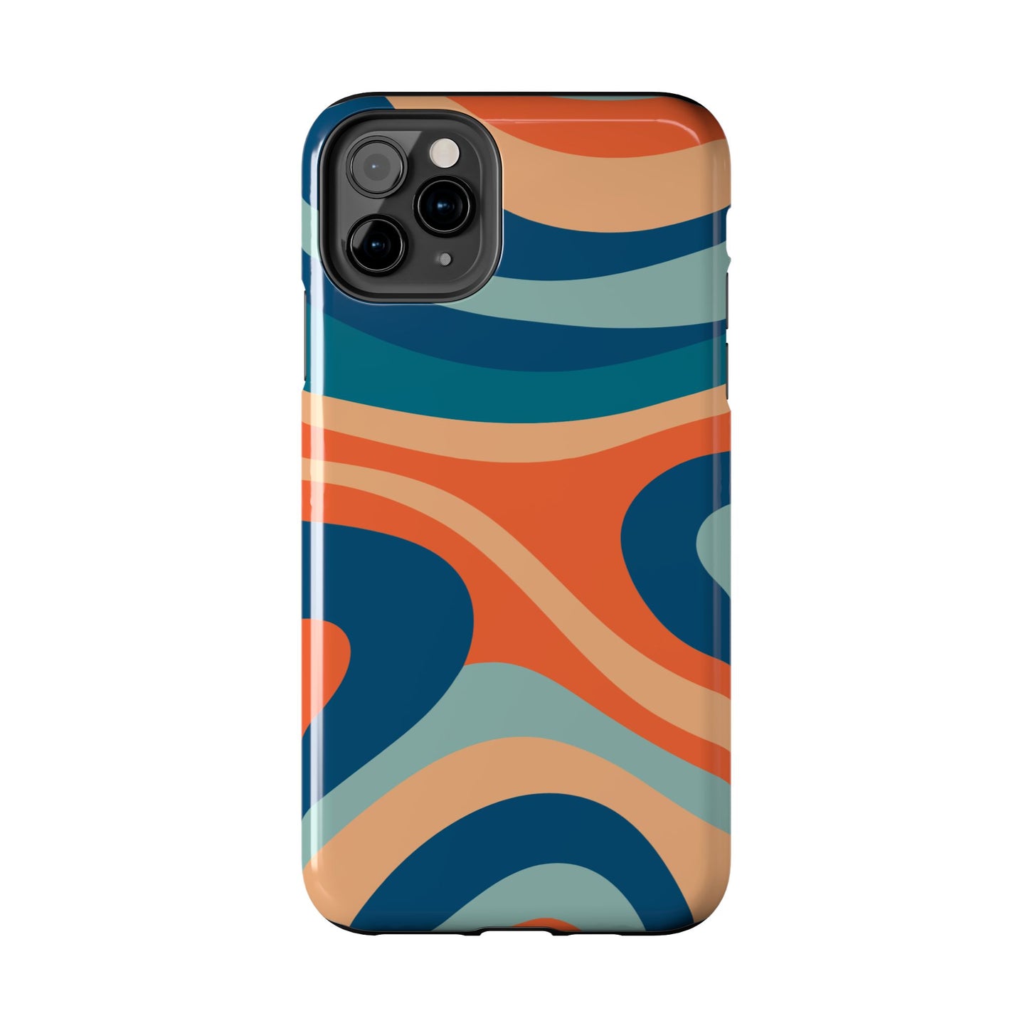 Retro Vibe Wavy Stripes iPhone Case – 70s-Inspired in Teal, Orange, and Rust