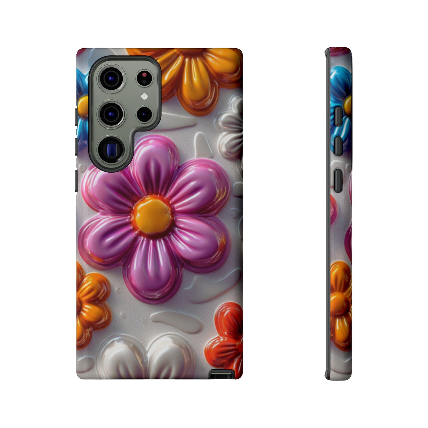 Glossy 3D Floral Samsung Galaxy  Case – Colorful Flower Pattern, Durable Protection