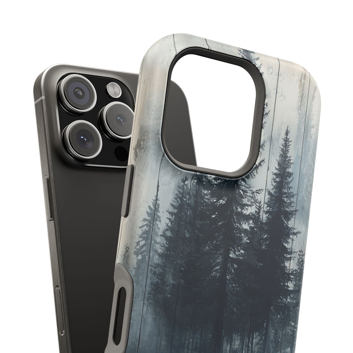 Rustic Pine Forest MagSafe iPhone Case - Blue Toned Woodland Design