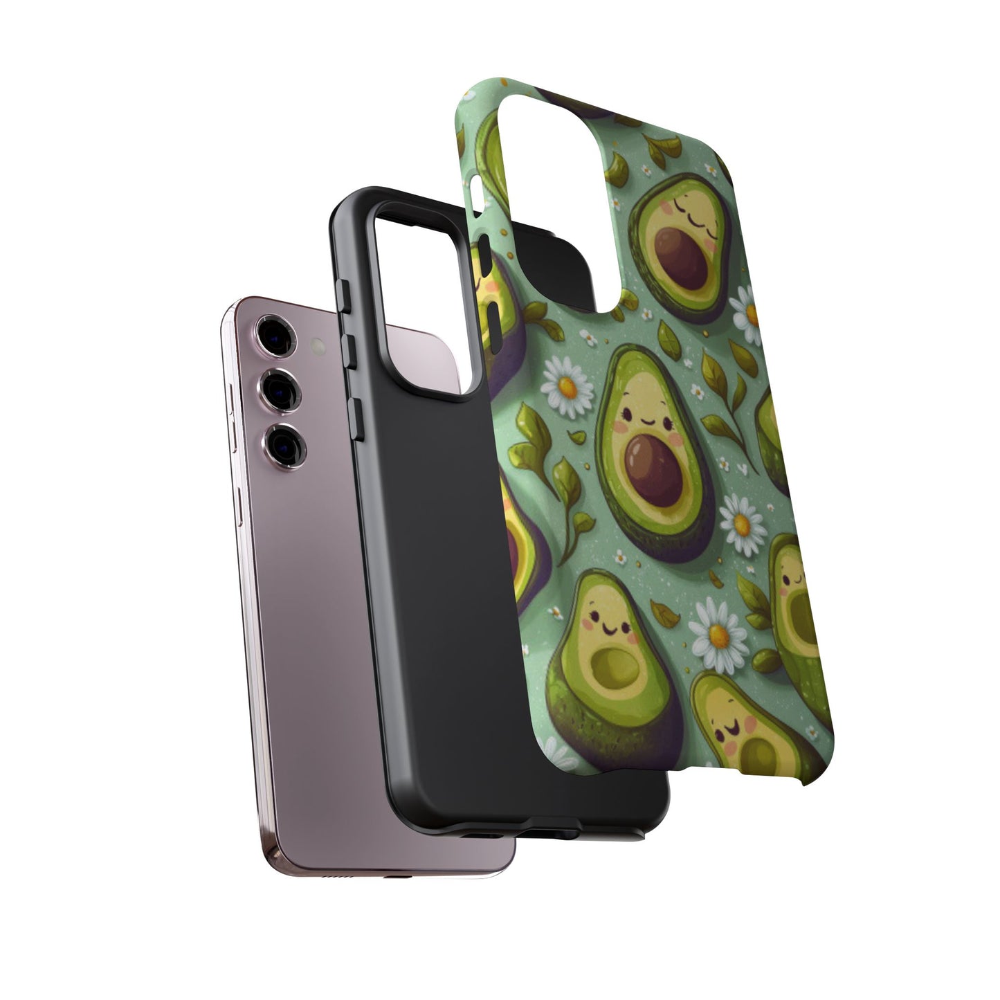 Cute Avocado Samsung Galaxy Case – Adorable Kawaii Avocados with Daisies, Shock-Resistant