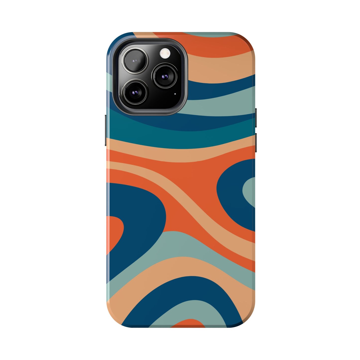 Retro Vibe Wavy Stripes iPhone Case – 70s-Inspired in Teal, Orange, and Rust