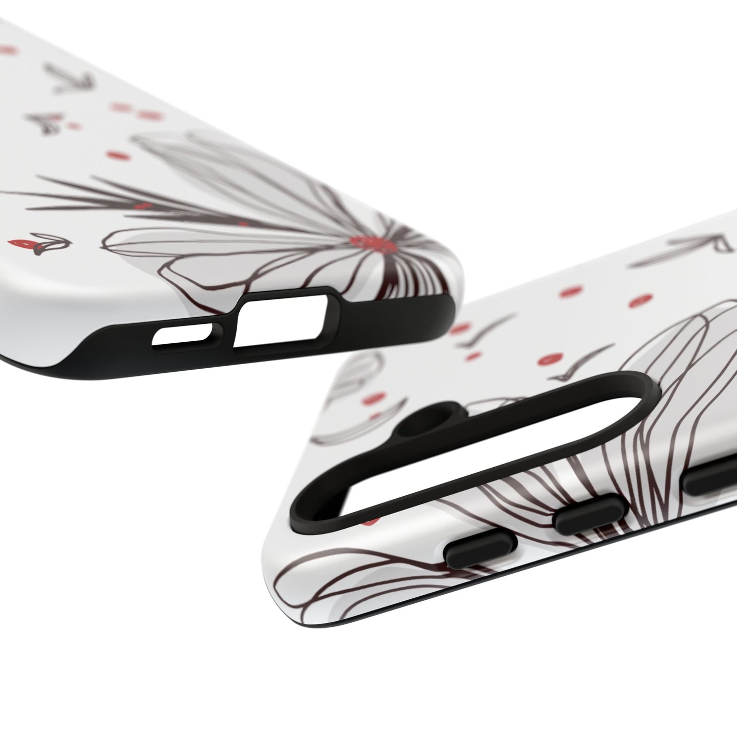 Minimalist Line Art Floral Tough Samsung Galaxy  Case – Bold Red and Black Design, Shockproof Protection