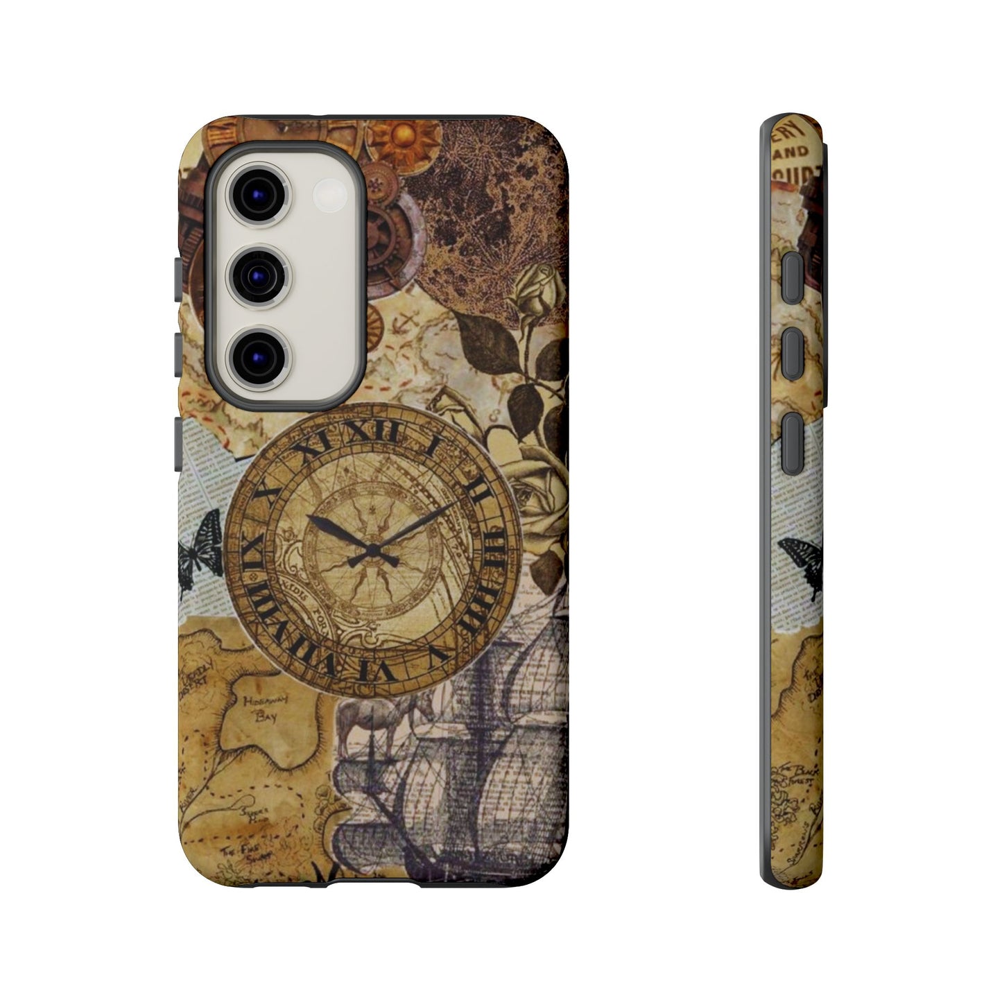 Steampunk Vintage Adventure Samsung Galaxy Case – Dual-Layer Protection with Antique Map and Clock Design