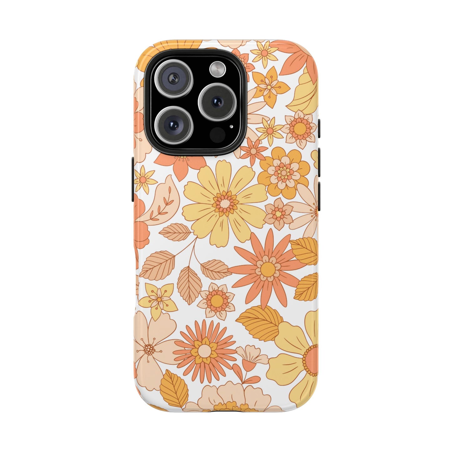 Vintage Floral Bloom iPhone Case – Warm Orange & Yellow Retro Flower Design with Matte Finish